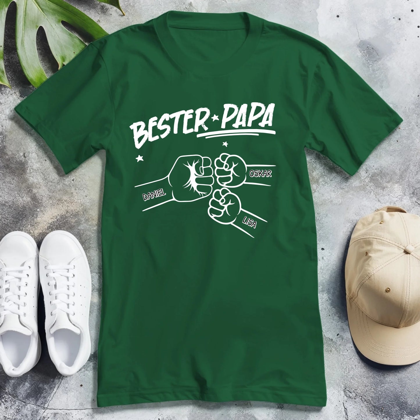 Personalisiertes T-Shirt - Bester Papa Faustcheck/Fist Bump schwarz/weiß