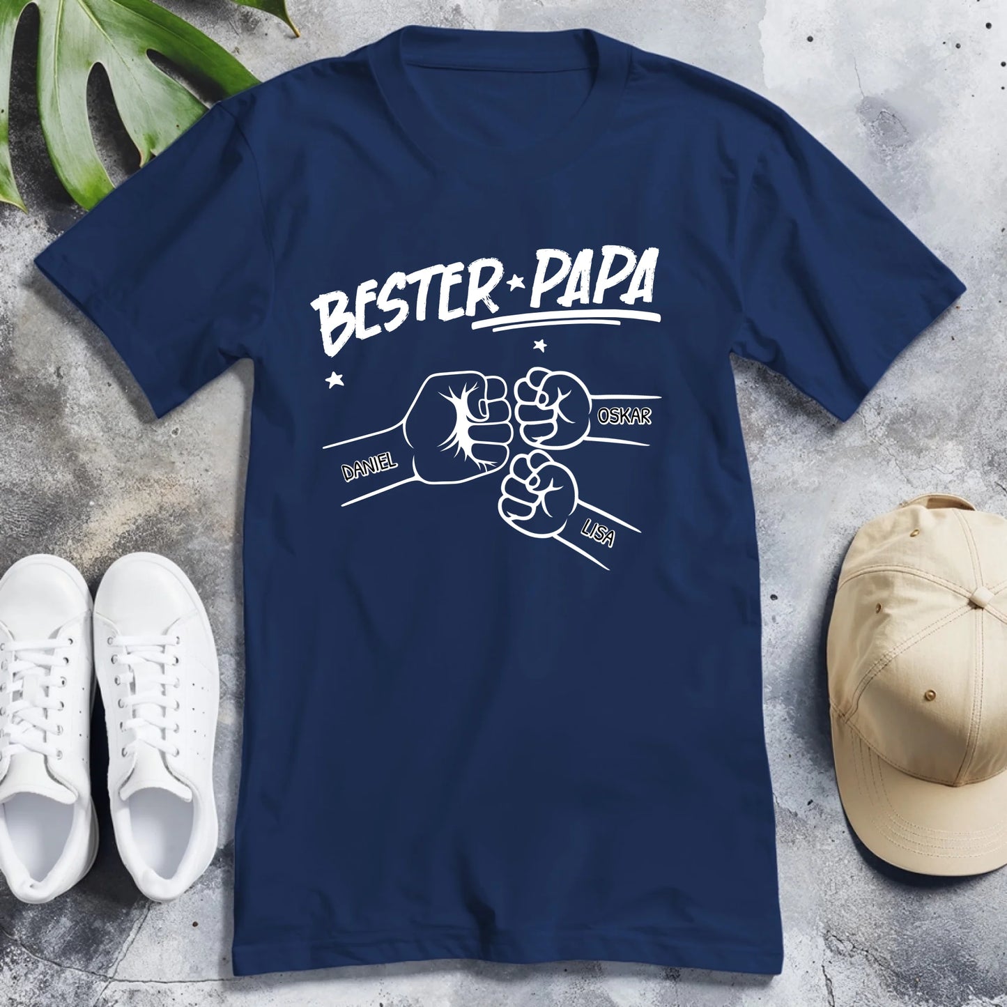 Personalisiertes T-Shirt - Bester Papa Faustcheck/Fist Bump schwarz/weiß