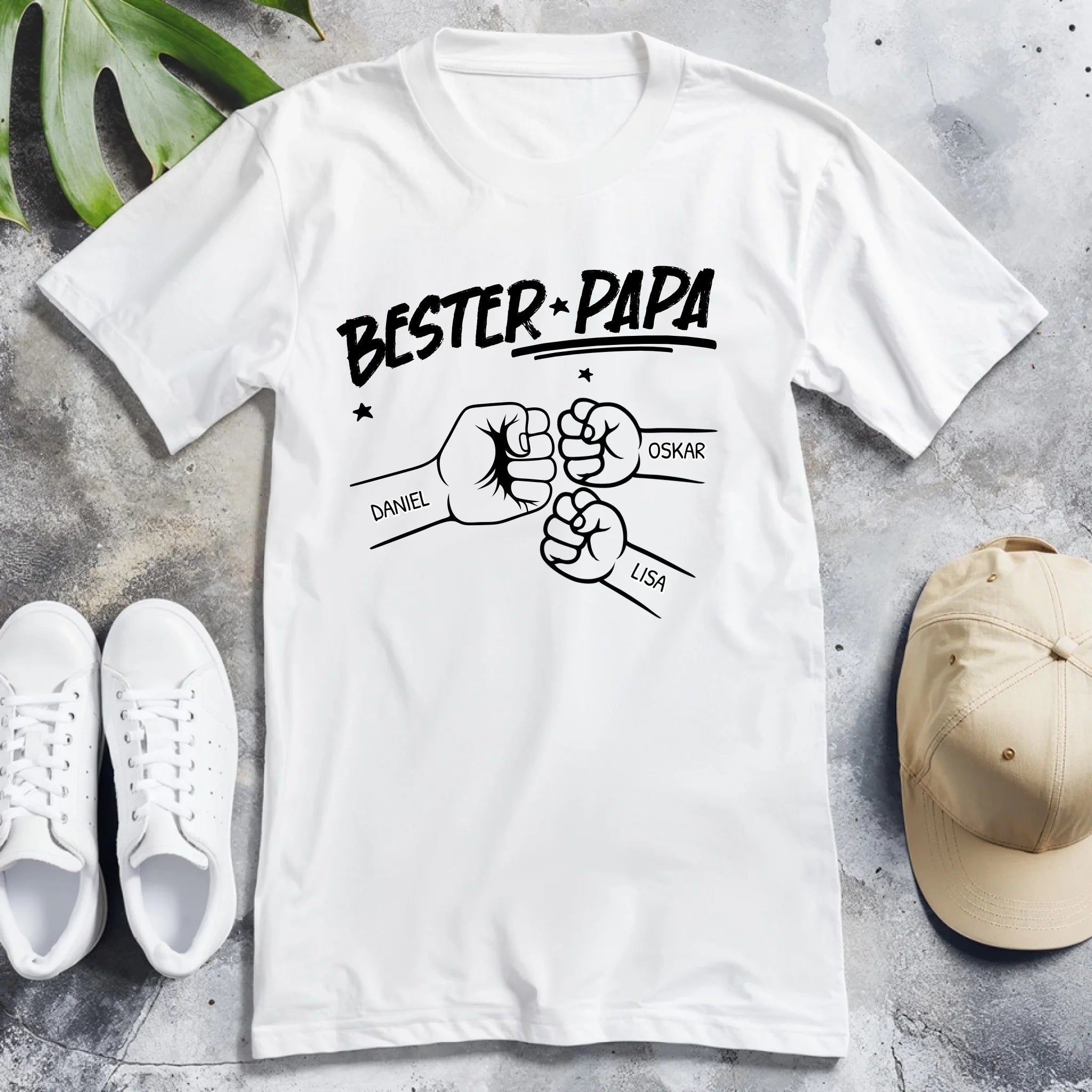 Personalisiertes T-Shirt - Bester Papa Faustcheck/Fist Bump schwarz/weiß