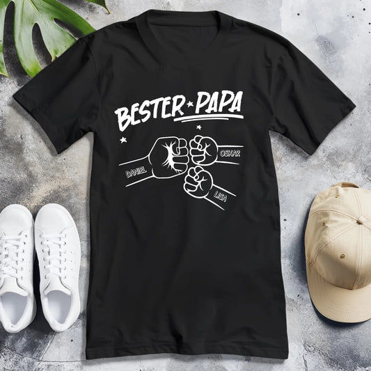 Personalisiertes T-Shirt - Bester Papa Faustcheck/Fist Bump schwarz/weiß