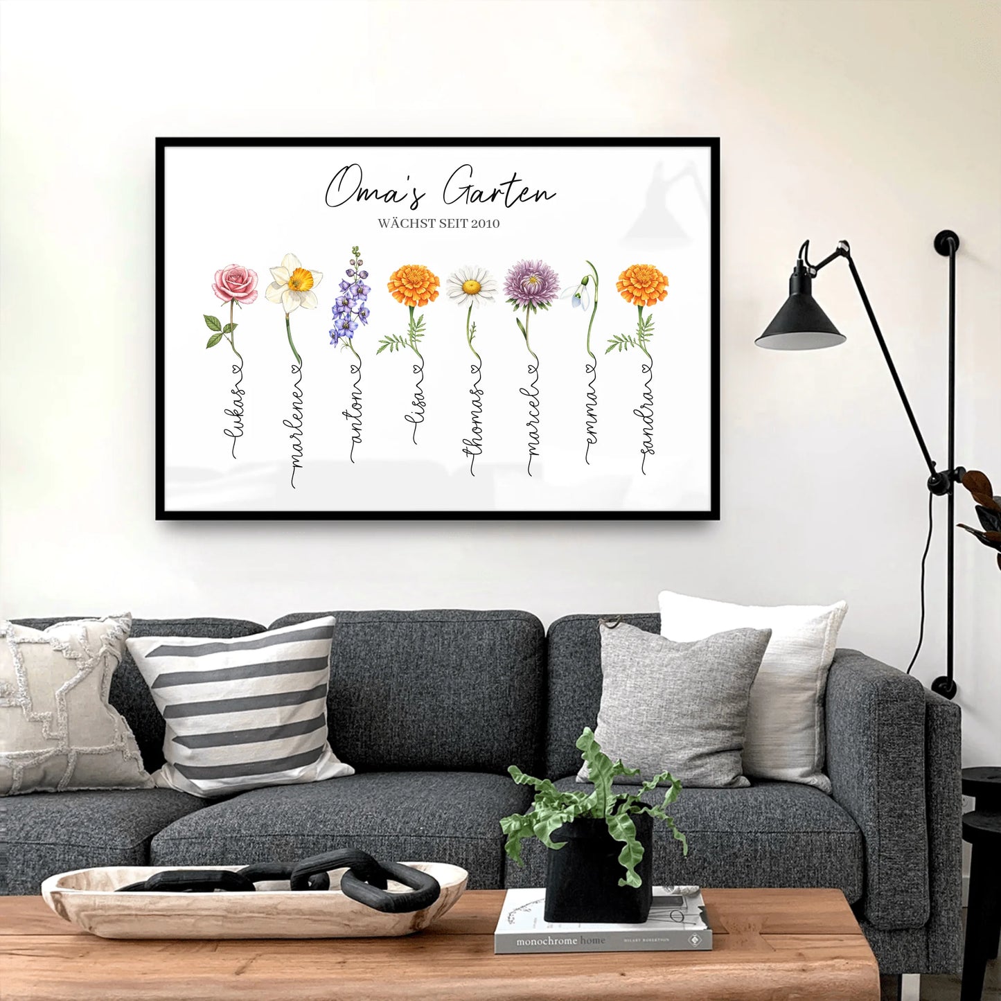 Personalisiertes Poster - Omas Garten mit 1-14 Blumen/Namen