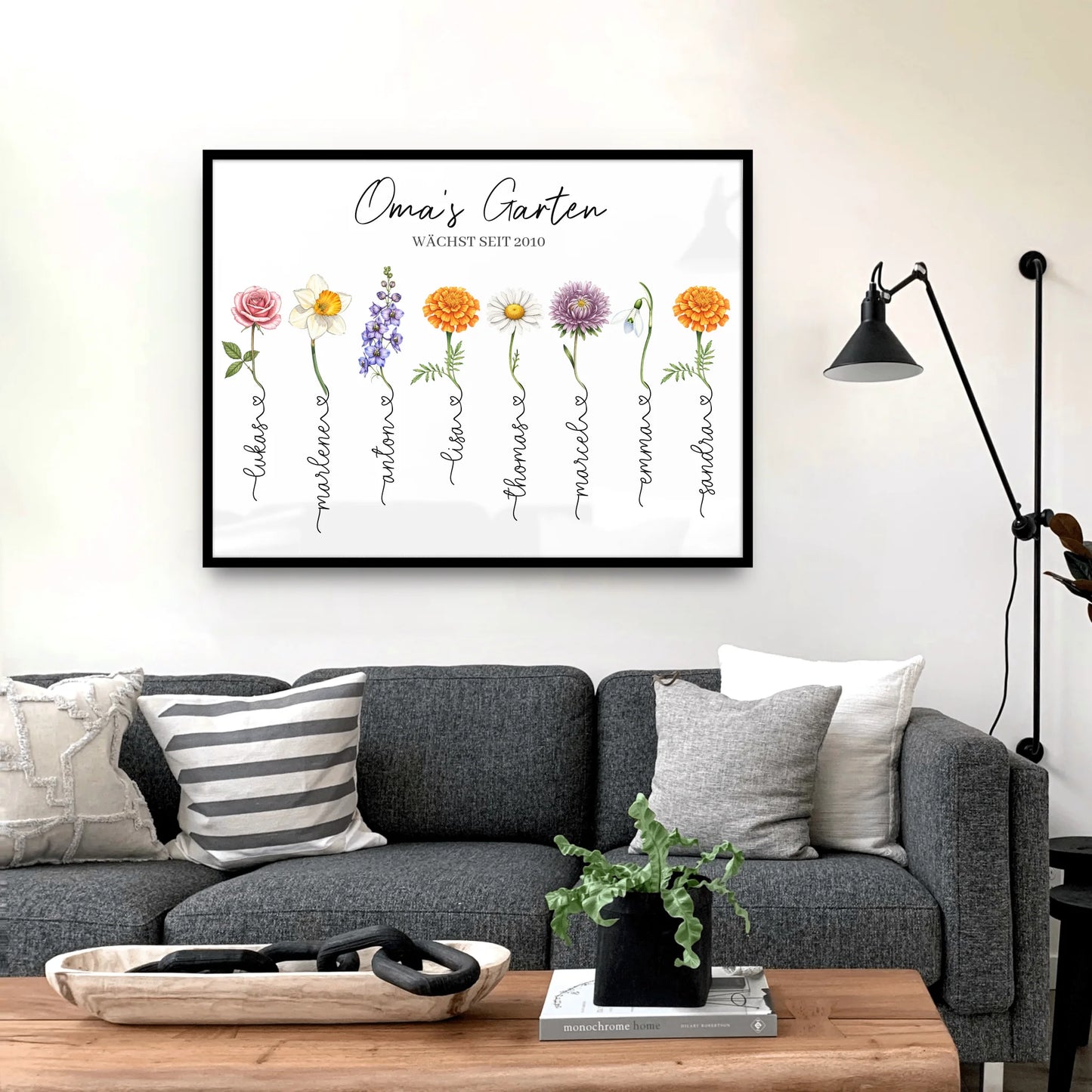 Personalisiertes Poster - Omas Garten mit 1-14 Blumen/Namen