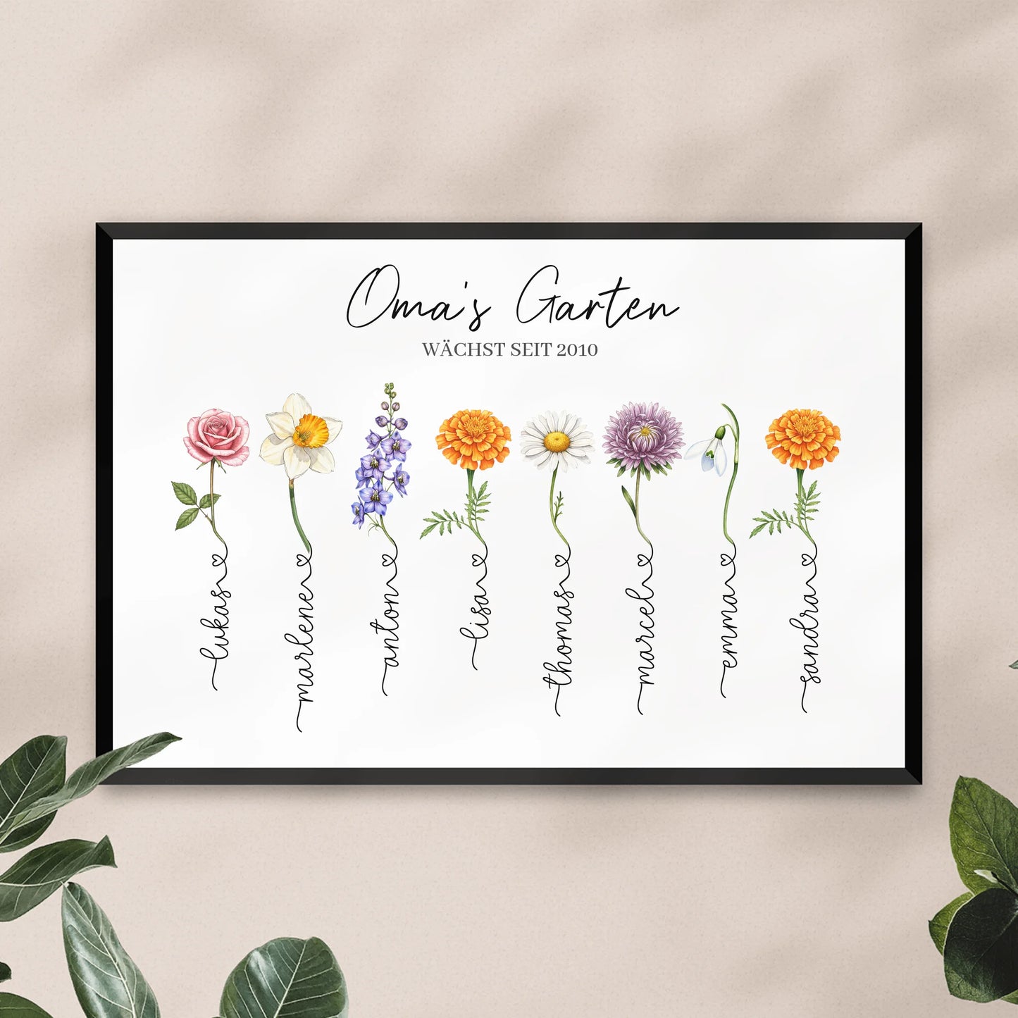 Personalisiertes Poster - Omas Garten mit 1-14 Blumen/Namen