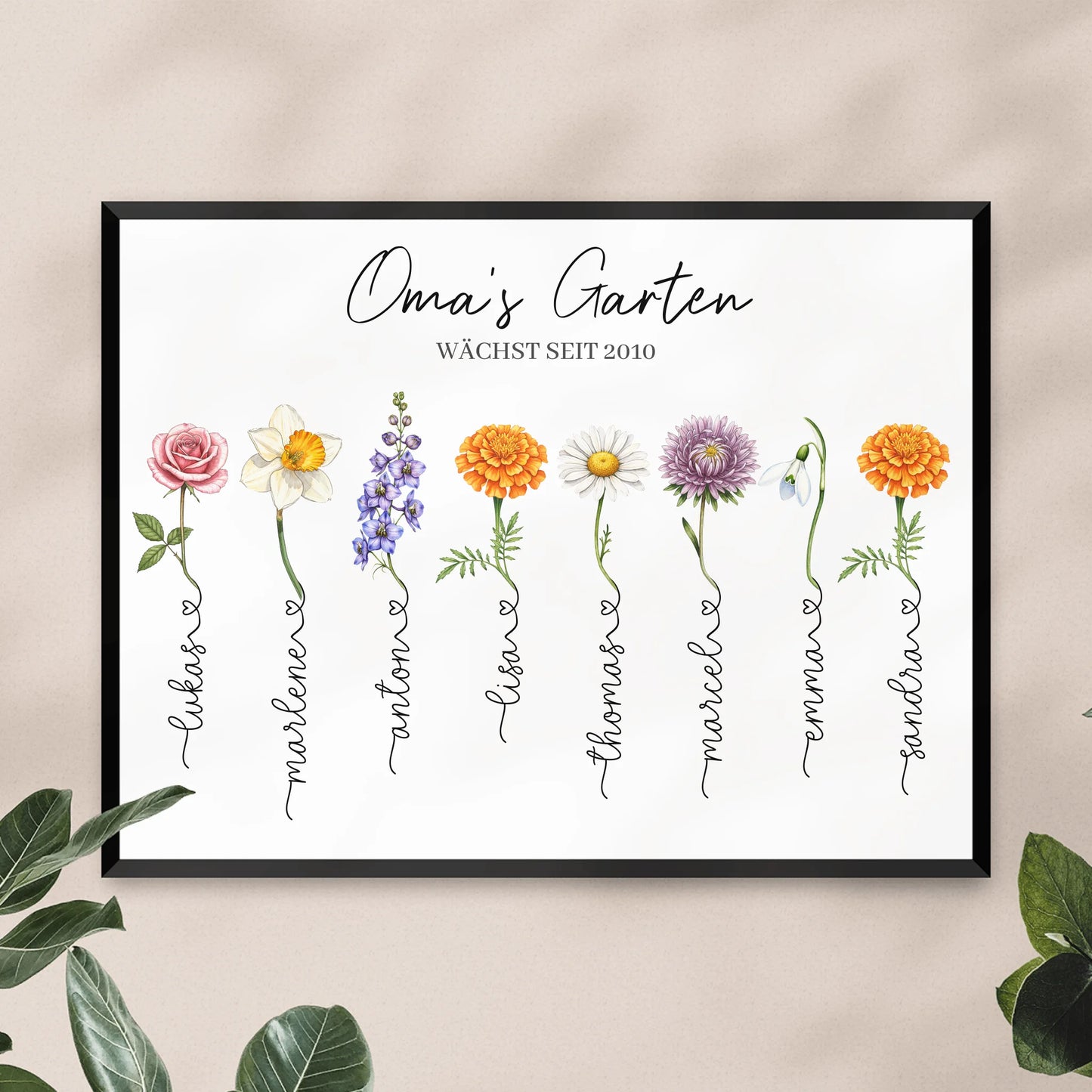 Personalisiertes Poster - Omas Garten mit 1-14 Blumen/Namen