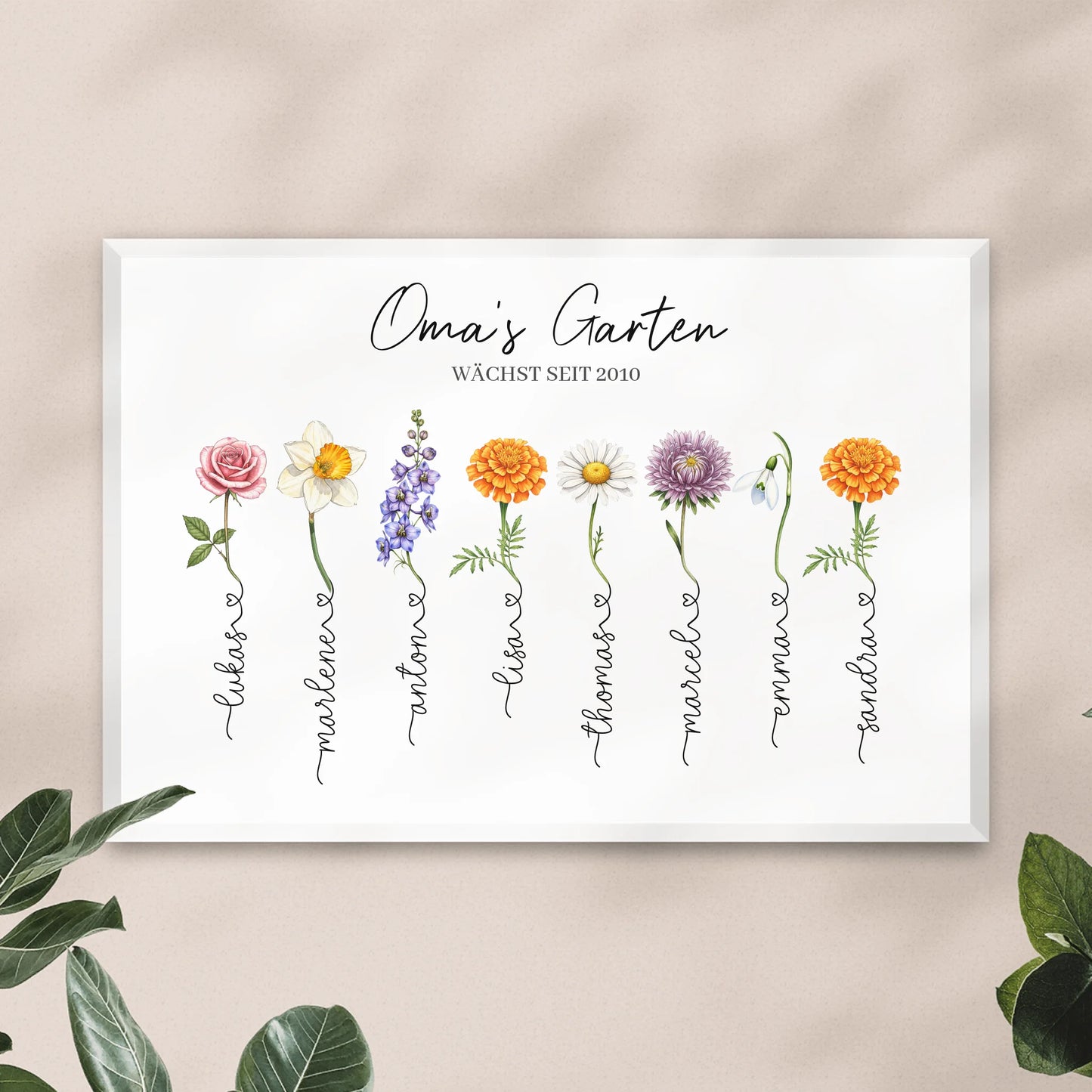 Personalisiertes Poster - Omas Garten mit 1-14 Blumen/Namen