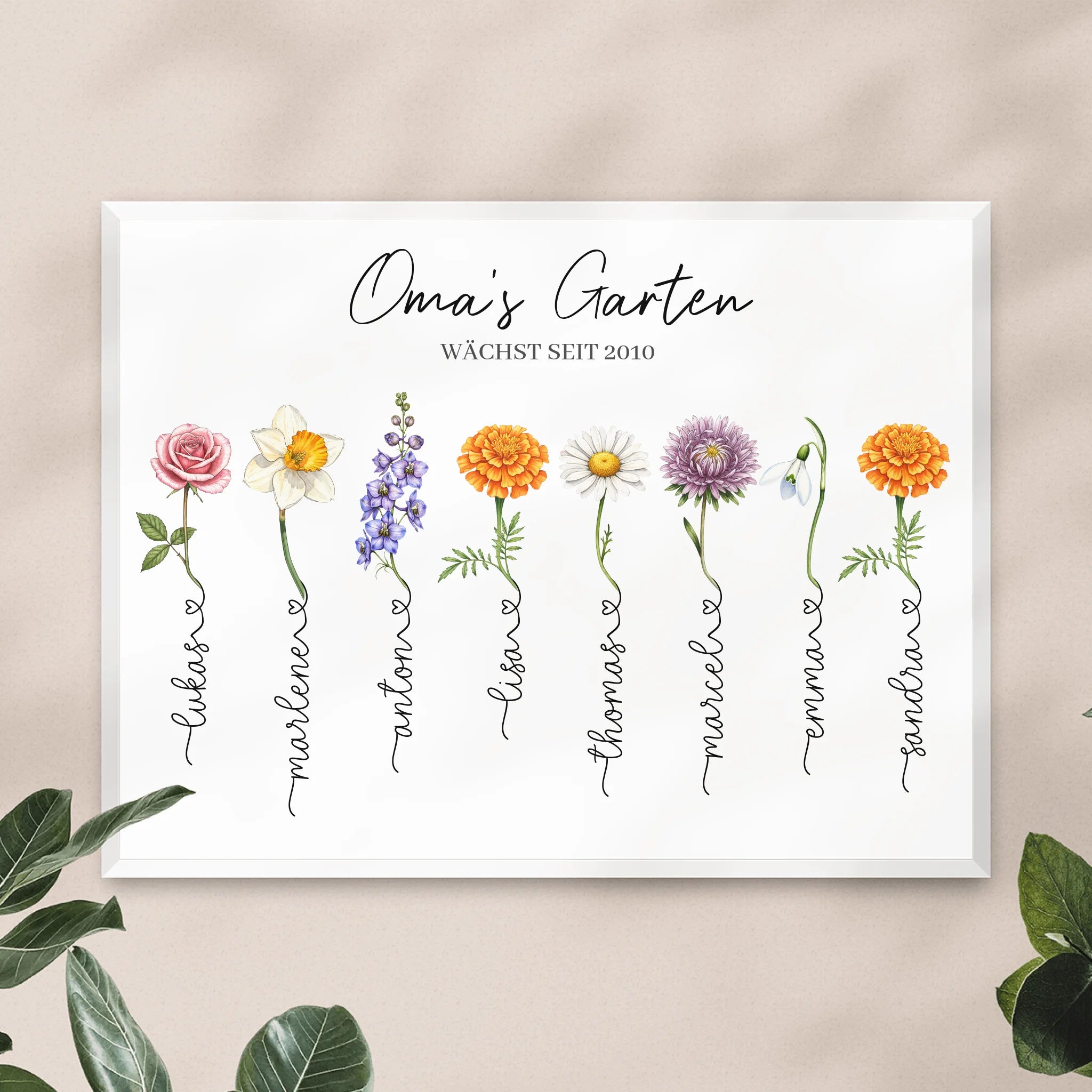 Personalisiertes Poster - Omas Garten mit 1-14 Blumen/Namen