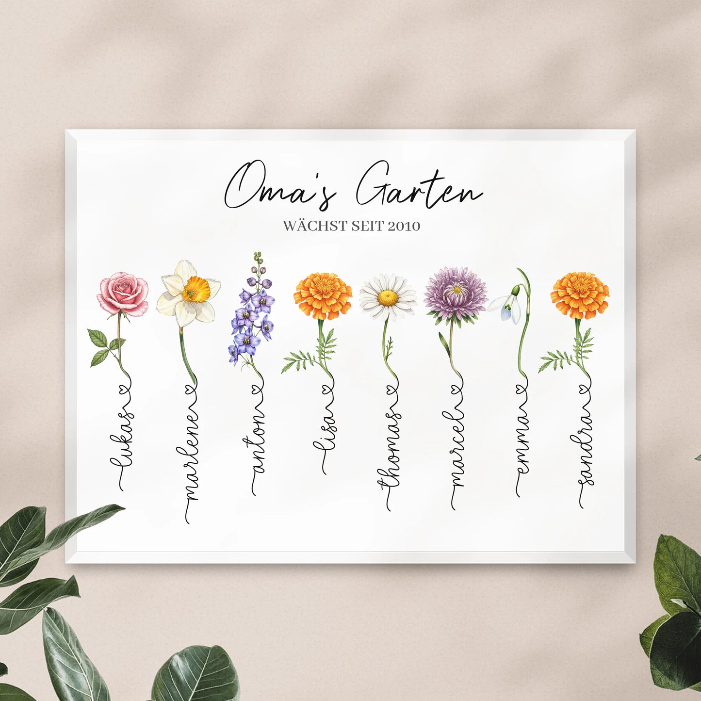 Personalisiertes Poster - Omas Garten mit 1-14 Blumen/Namen