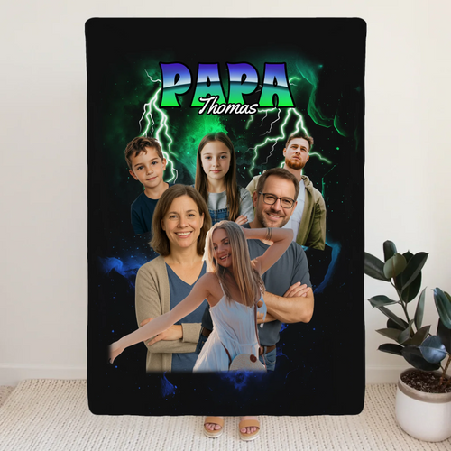 Personalisierte Decke - 90s Vintage Bootleg Style mit 1-6 Bildern - Papa - Vatertag