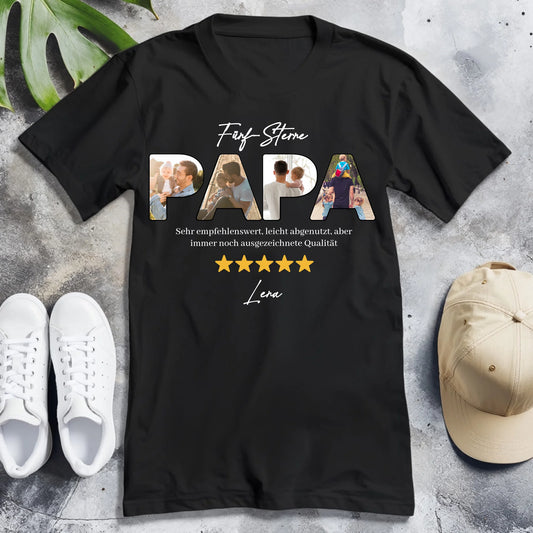 Personalisiertes T-Shirt - Fünf-Sterne Papa mit Bildern und Bewertung