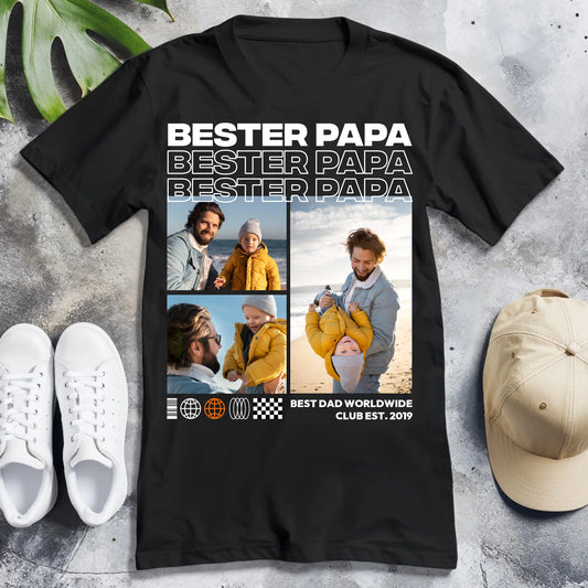 Personalisiertes T-Shirt - Bester Papa mit 3-5 Bildern im Streetwear-Style
