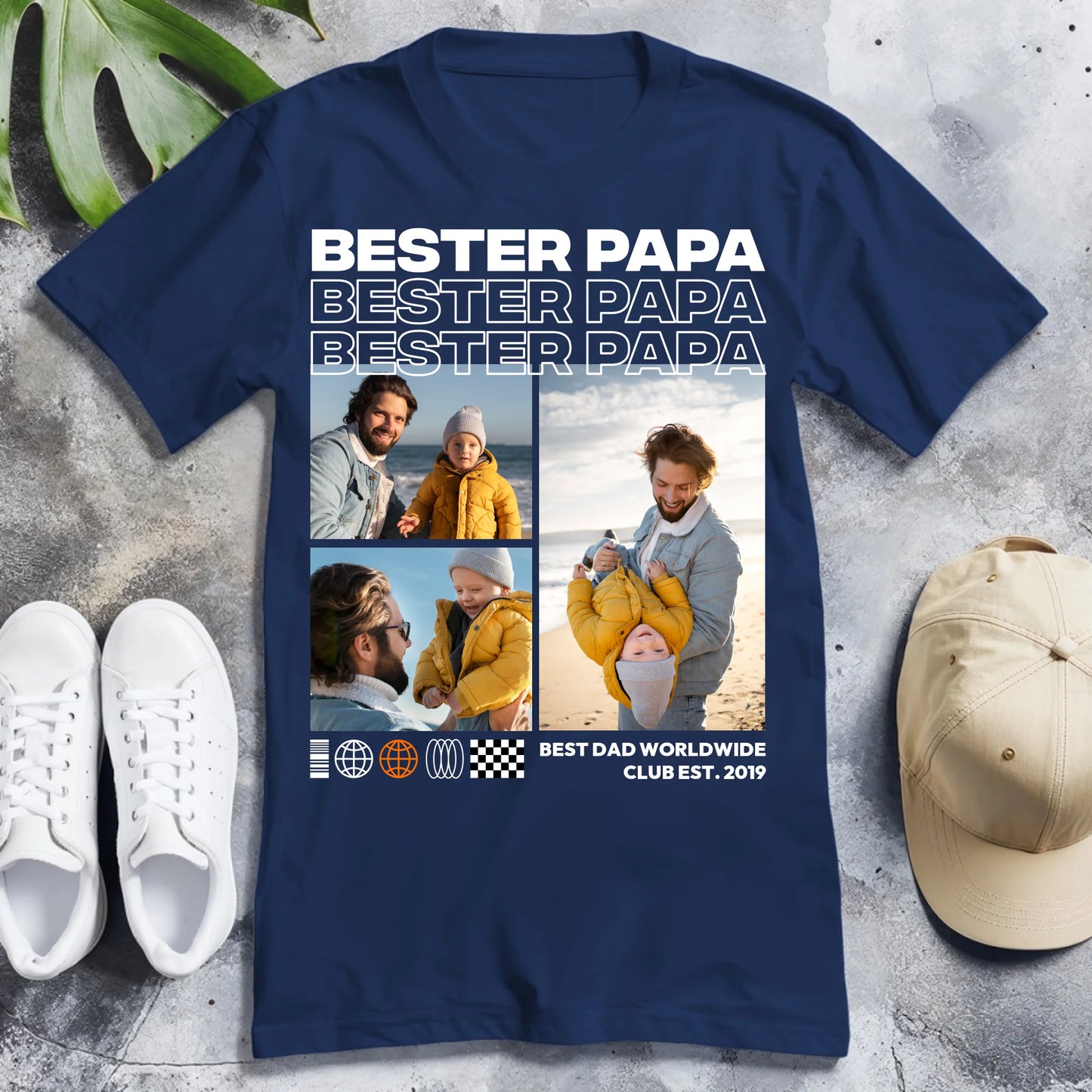 Personalisiertes T-Shirt - Bester Papa mit 3-5 Bildern im Streetwear-Style