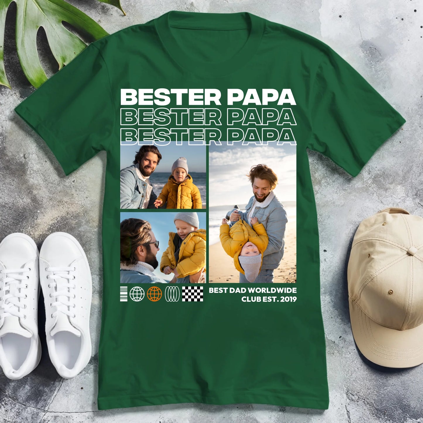 Personalisiertes T-Shirt - Bester Papa mit 3-5 Bildern im Streetwear-Style