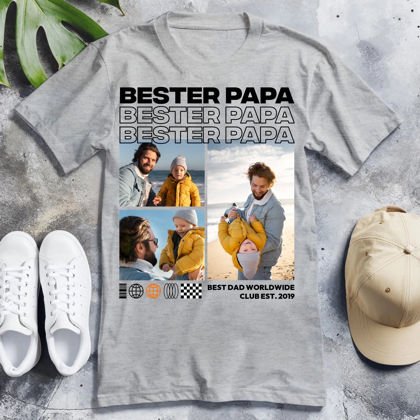 Personalisiertes T-Shirt - Bester Papa mit 3-5 Bildern im Streetwear-Style
