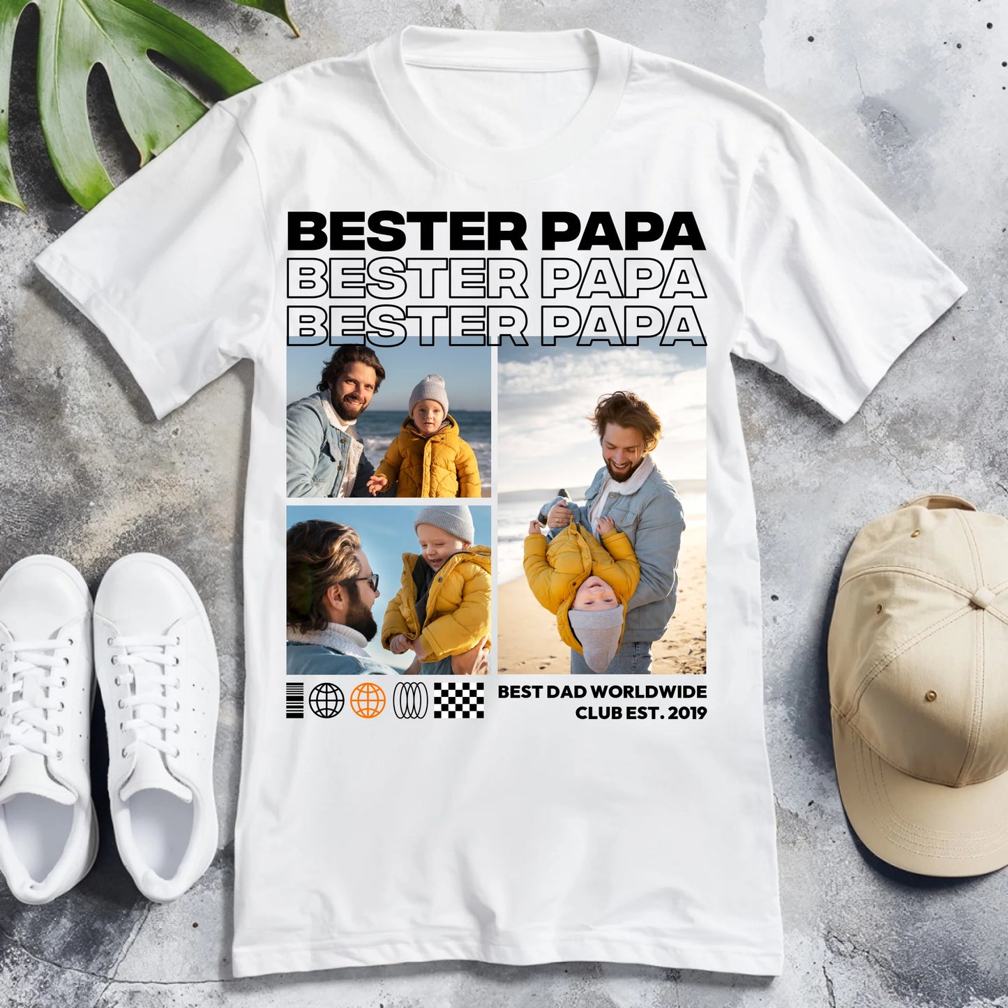 Personalisiertes T-Shirt - Bester Papa mit 3-5 Bildern im Streetwear-Style