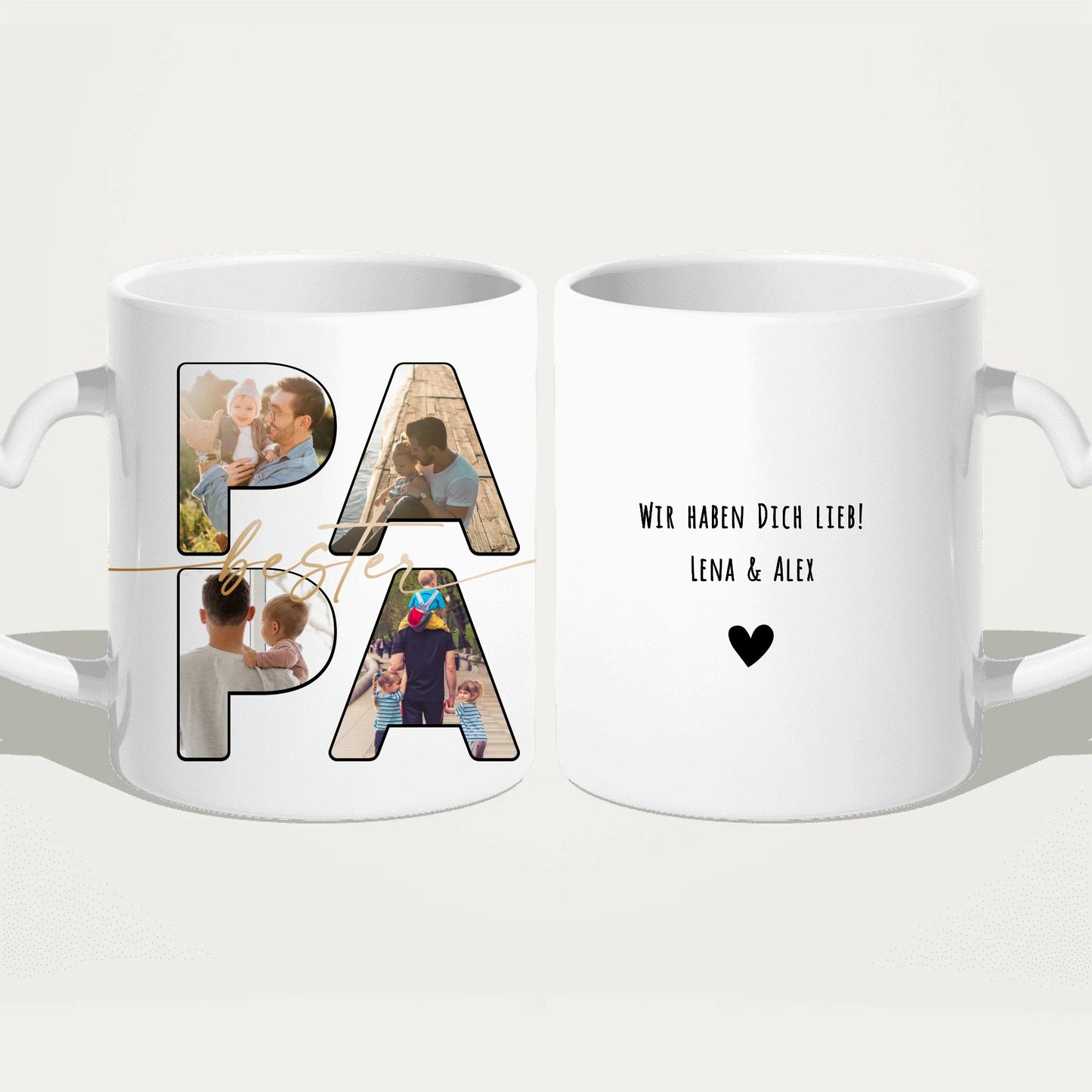 Personalisierte Tasse mit Papa Schriftzug und deinen Bildern