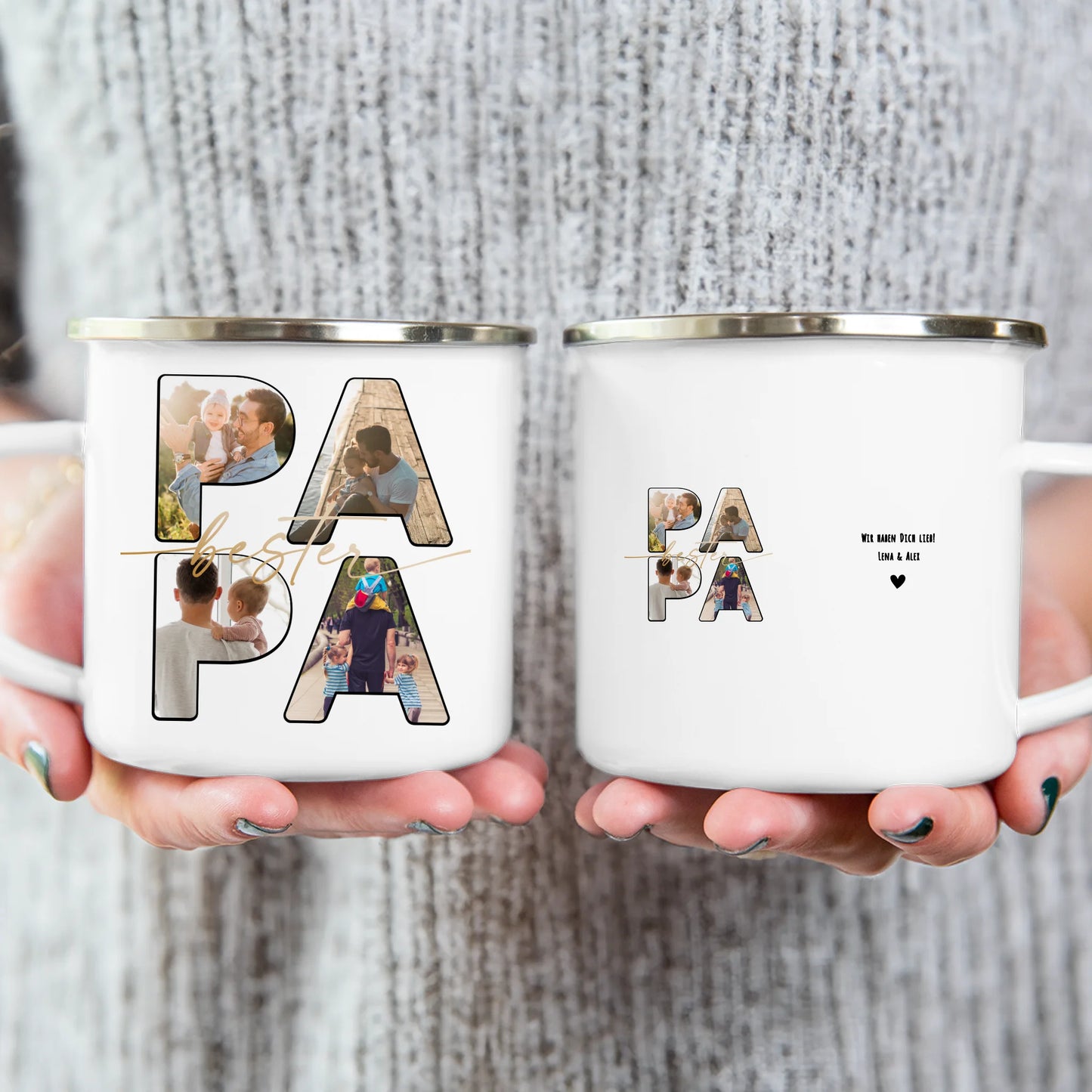 Personalisierte Tasse mit Papa Schriftzug und deinen Bildern