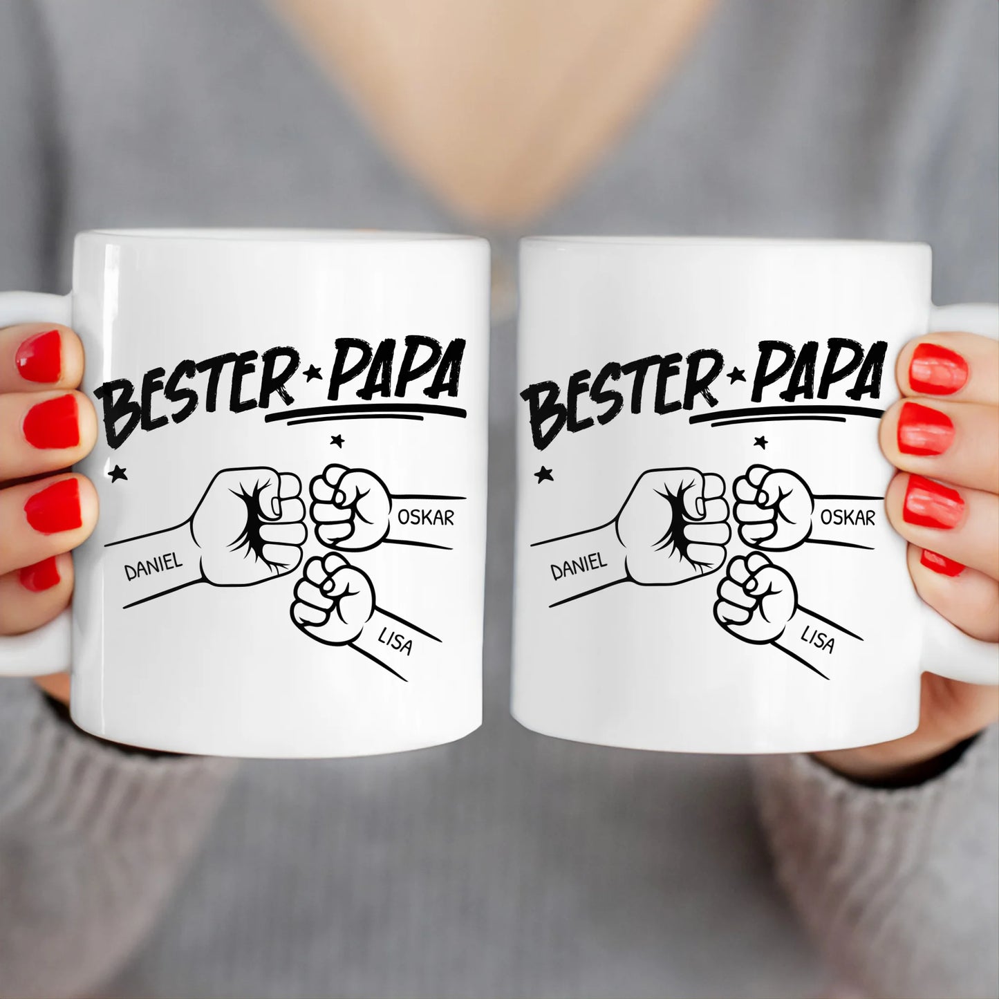 Personalisierte Tasse - Bester Papa Faustcheck/Fist Bump schwarz/weiß