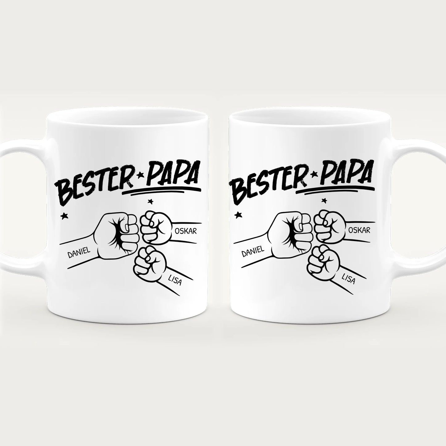 Personalisierte Tasse - Bester Papa Faustcheck/Fist Bump schwarz/weiß