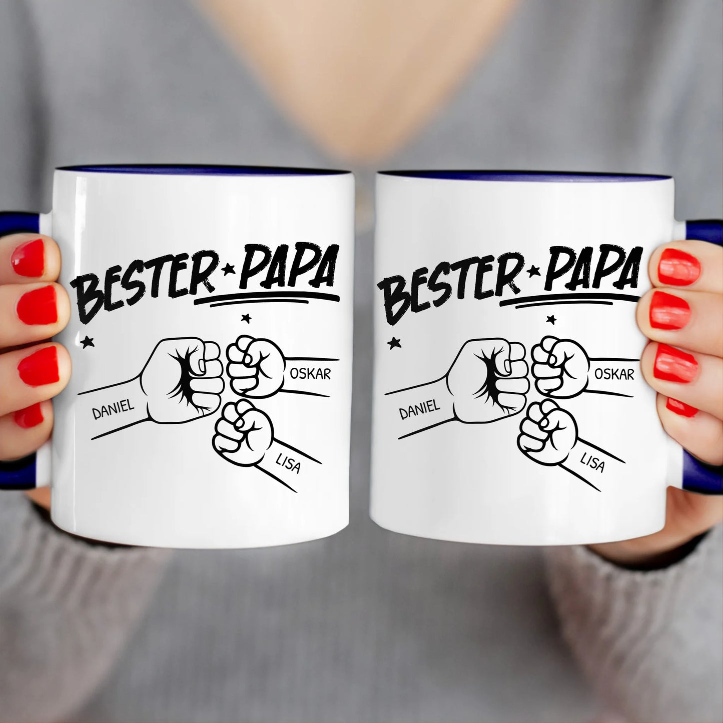 Personalisierte Tasse - Bester Papa Faustcheck/Fist Bump schwarz/weiß