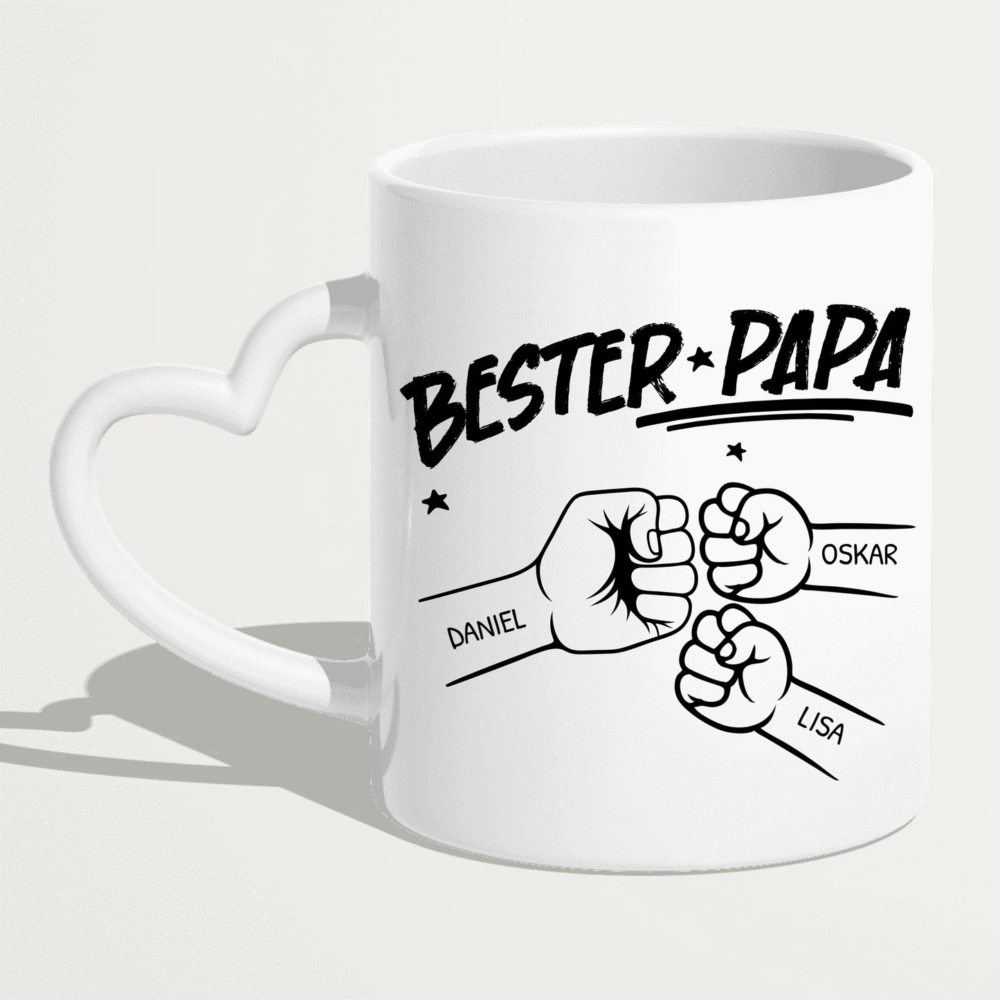 Personalisierte Tasse - Bester Papa Faustcheck/Fist Bump schwarz/weiß