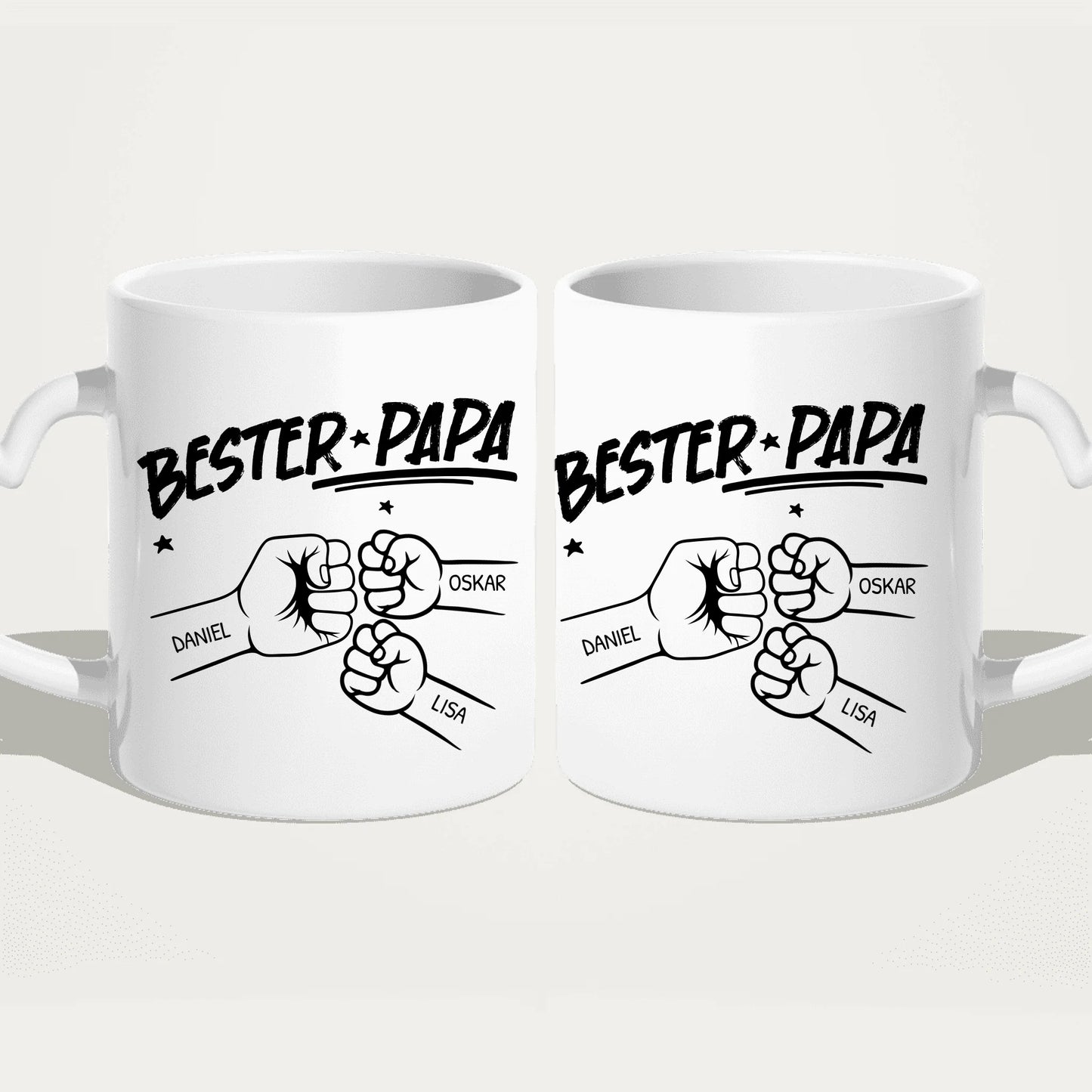 Personalisierte Tasse - Bester Papa Faustcheck/Fist Bump schwarz/weiß