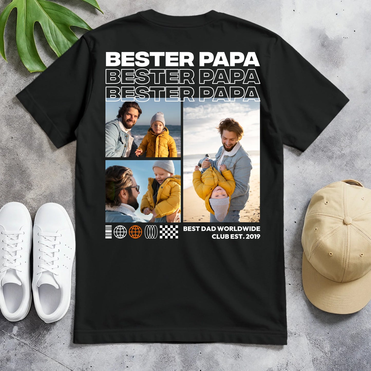 Personalisiertes T-Shirt - Bester Papa mit 3-5 Bildern im Streetwear-Style