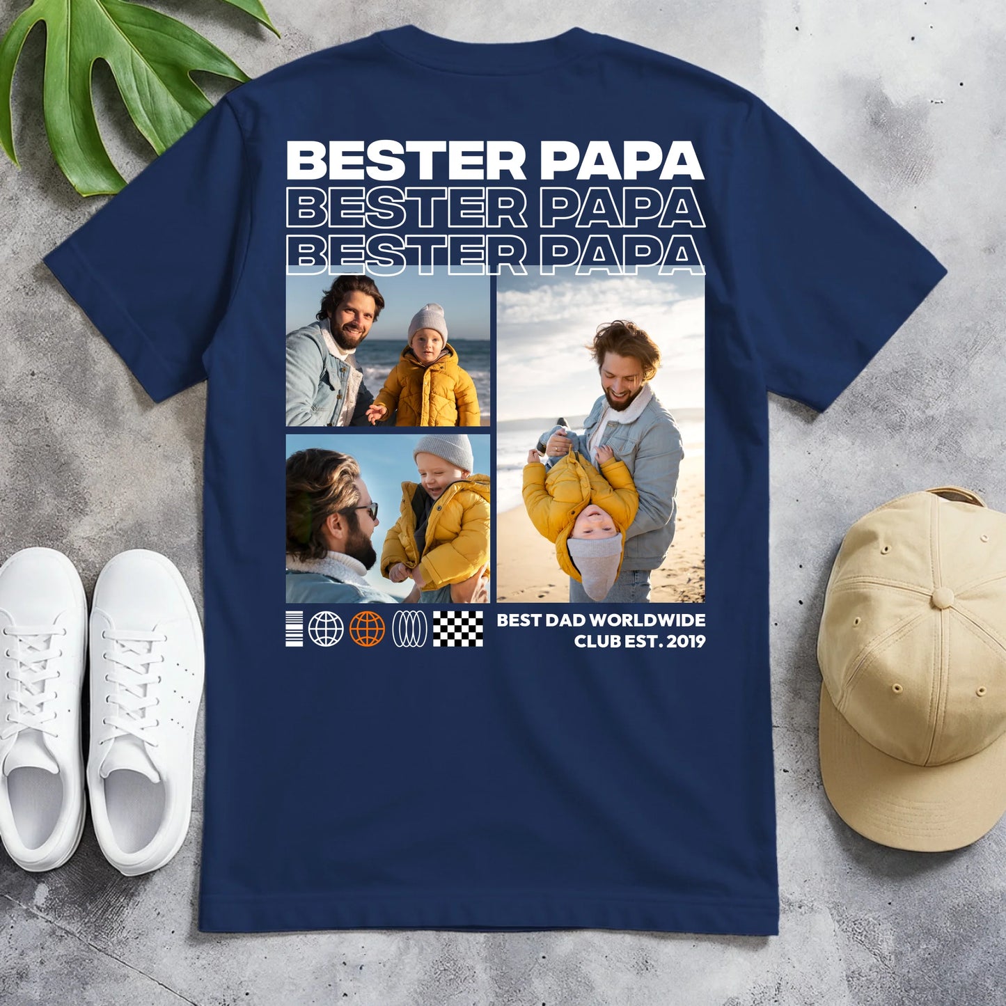 Personalisiertes T-Shirt - Bester Papa mit 3-5 Bildern im Streetwear-Style