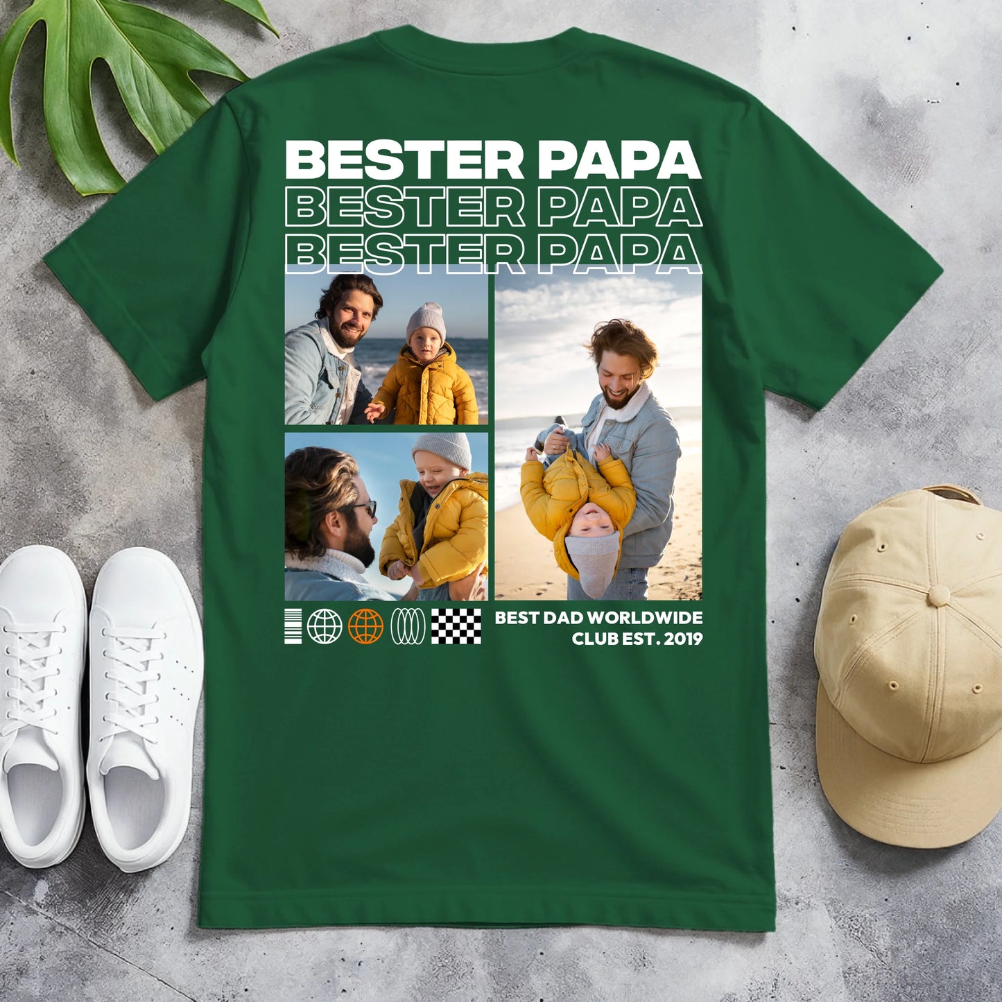 Personalisiertes T-Shirt - Bester Papa mit 3-5 Bildern im Streetwear-Style