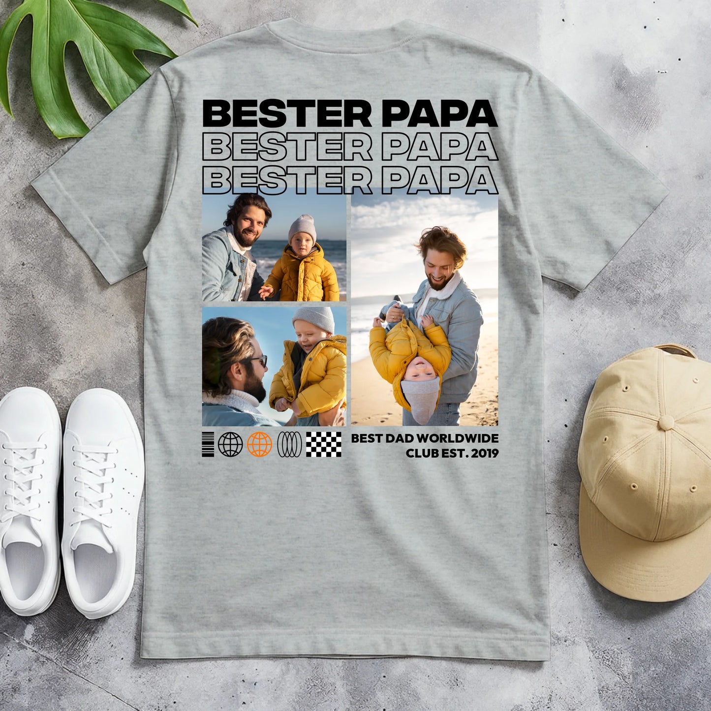 Personalisiertes T-Shirt - Bester Papa mit 3-5 Bildern im Streetwear-Style