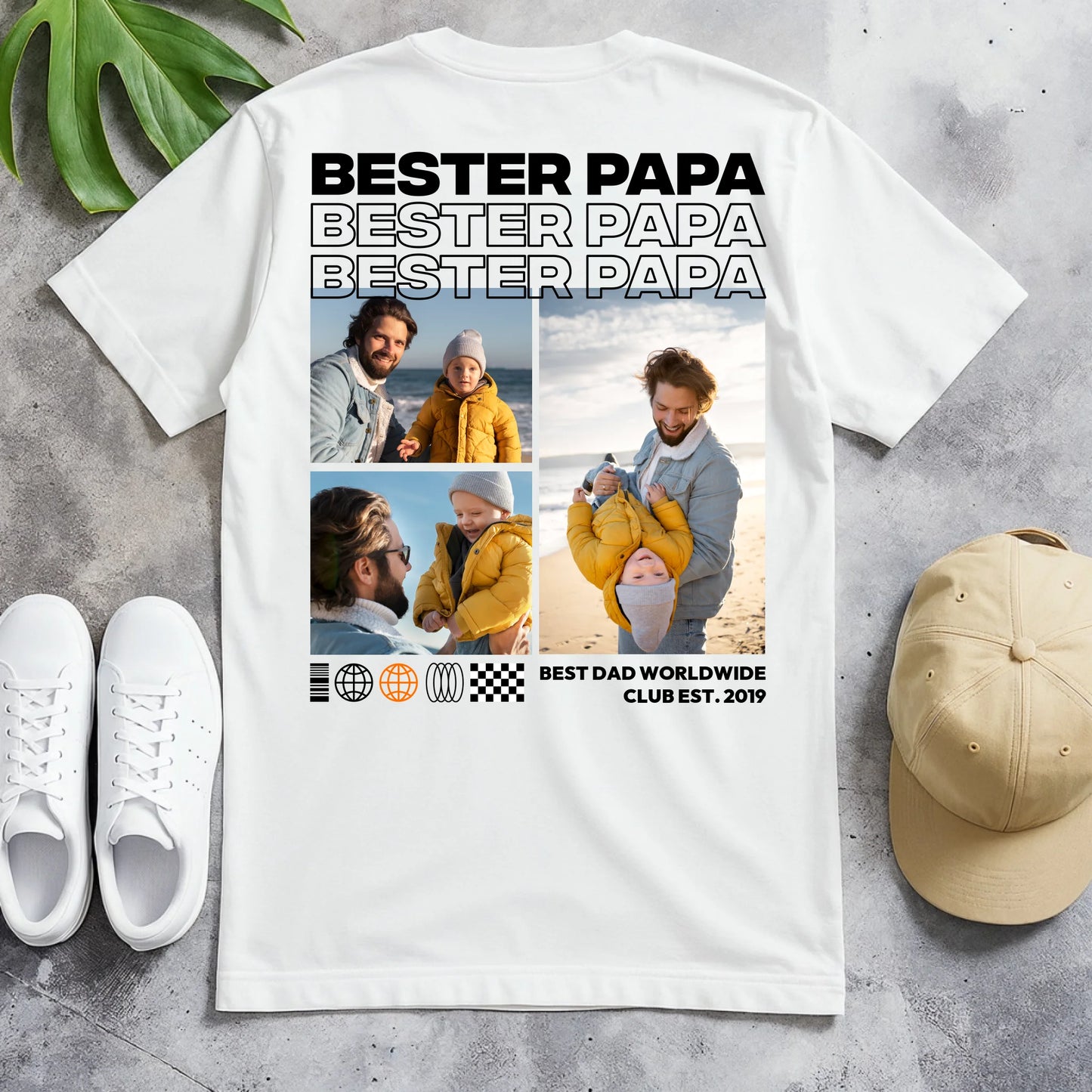 Personalisiertes T-Shirt - Bester Papa mit 3-5 Bildern im Streetwear-Style