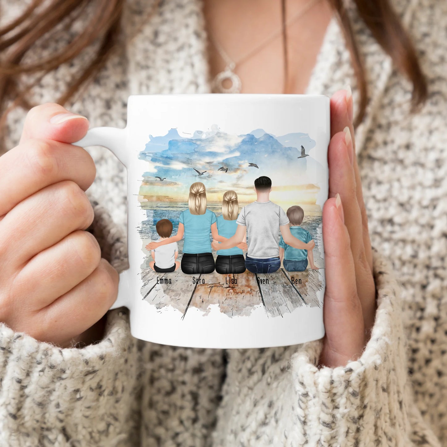 Personalisierte Tasse mit Familie (1 Baby, 1 Kind, 1 Teenagerin)