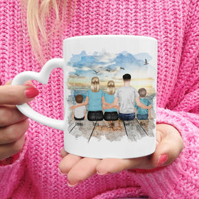 Personalisierte Tasse mit Familie (1 Baby, 1 Kind, 1 Teenagerin)