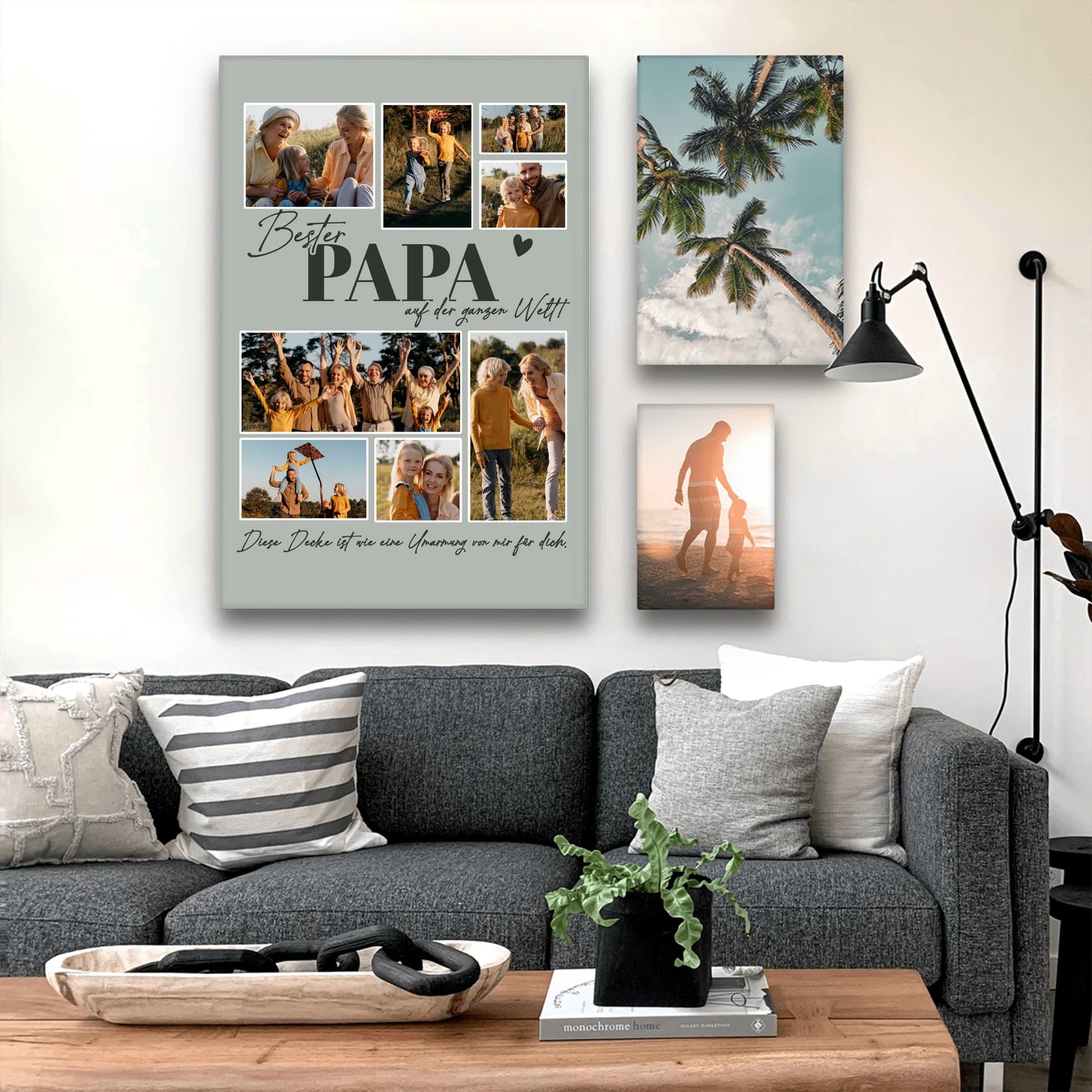Personalisierte Leinwand - Bester Papa auf der ganzen Welt - Fotocollage mit 8 Bildern