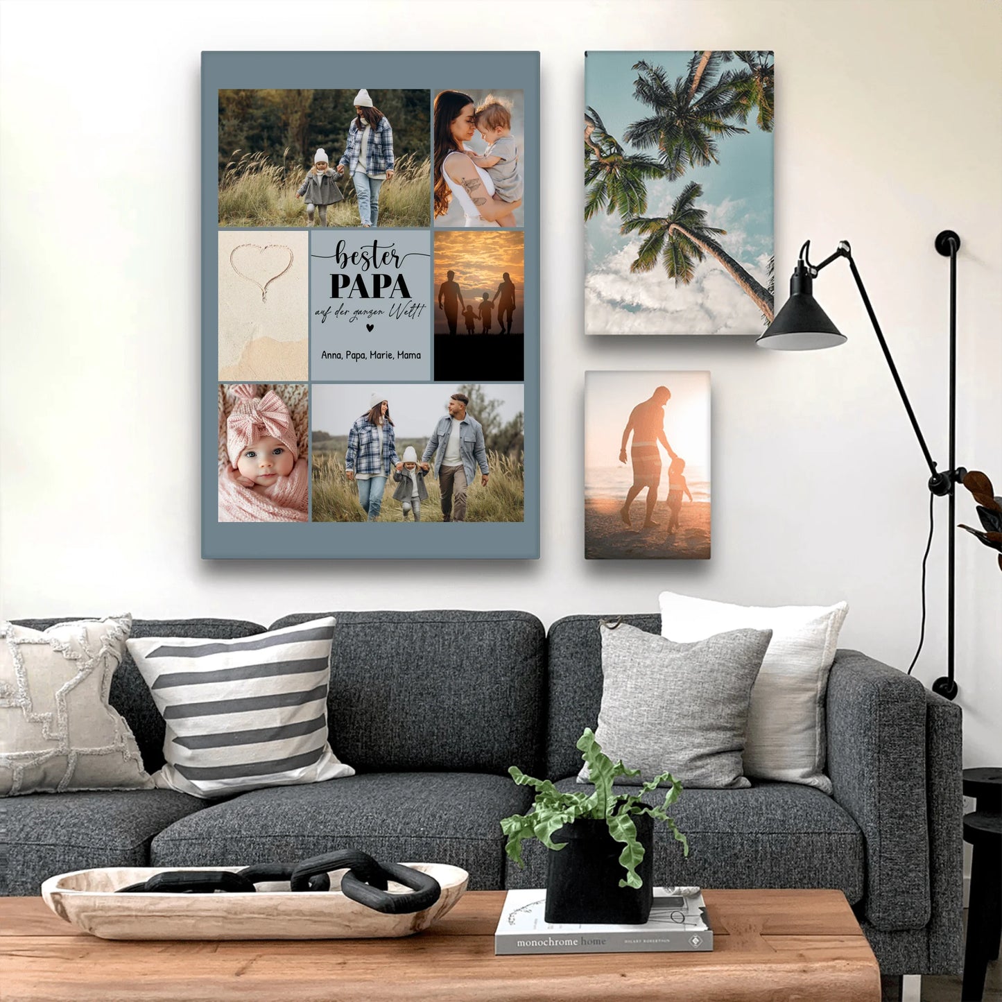 Personalisierte Leinwand - Bester Papa auf der ganzen Welt - Fotocollage mit 6 Bildern