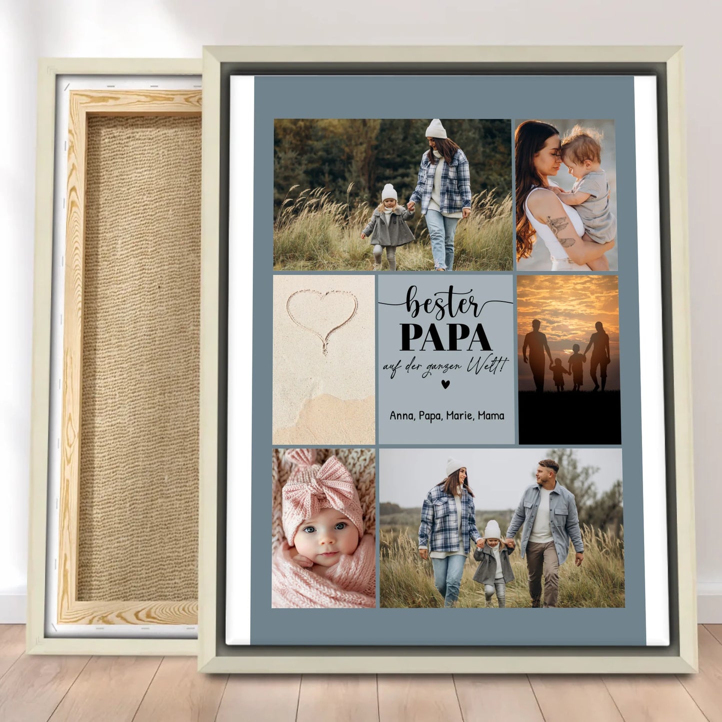 Personalisierte Leinwand - Bester Papa auf der ganzen Welt - Fotocollage mit 6 Bildern
