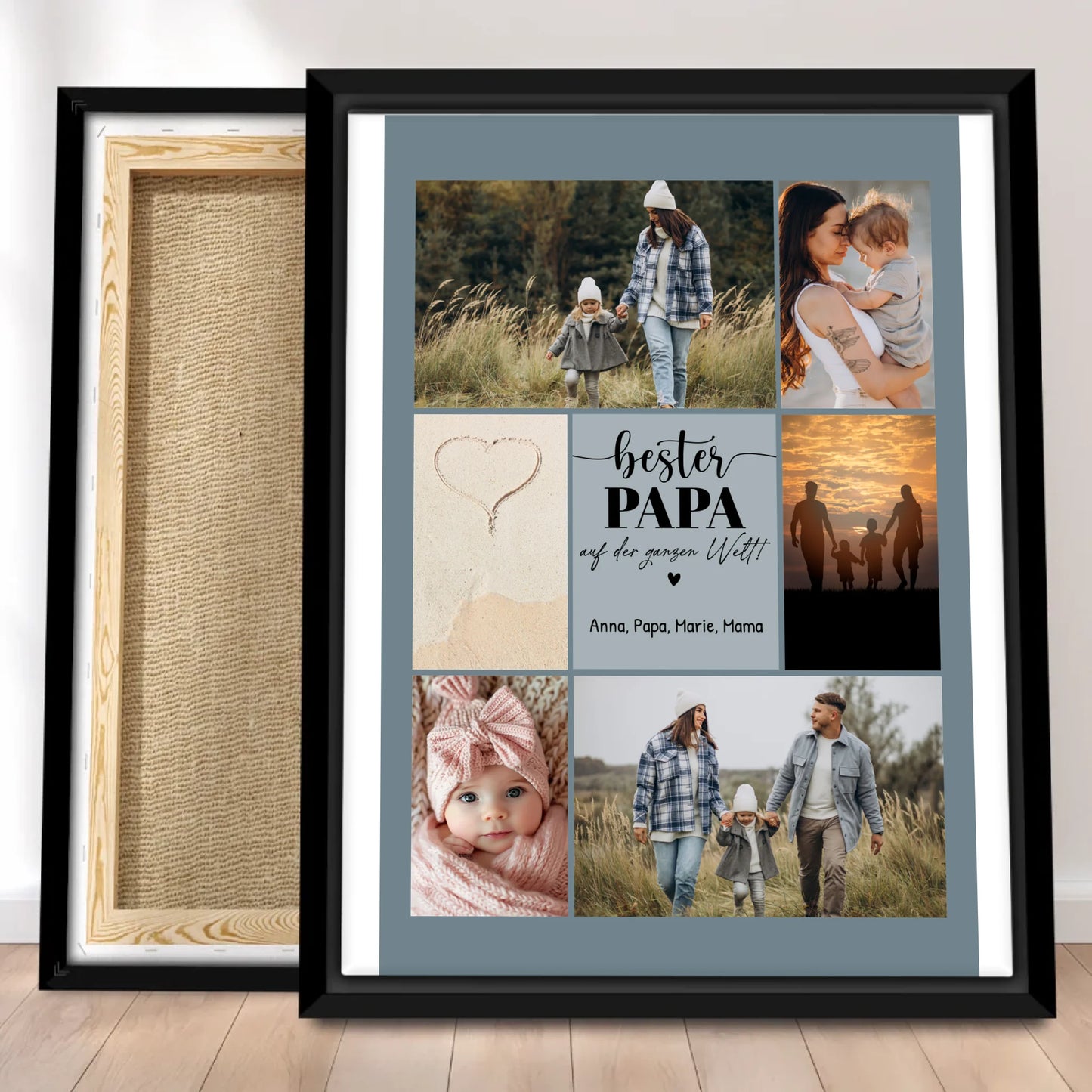 Personalisierte Leinwand - Bester Papa auf der ganzen Welt - Fotocollage mit 6 Bildern