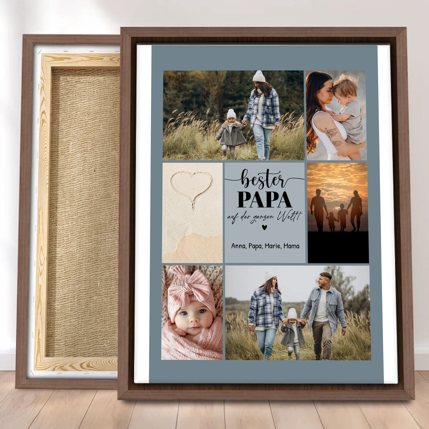 Personalisierte Leinwand - Bester Papa auf der ganzen Welt - Fotocollage mit 6 Bildern