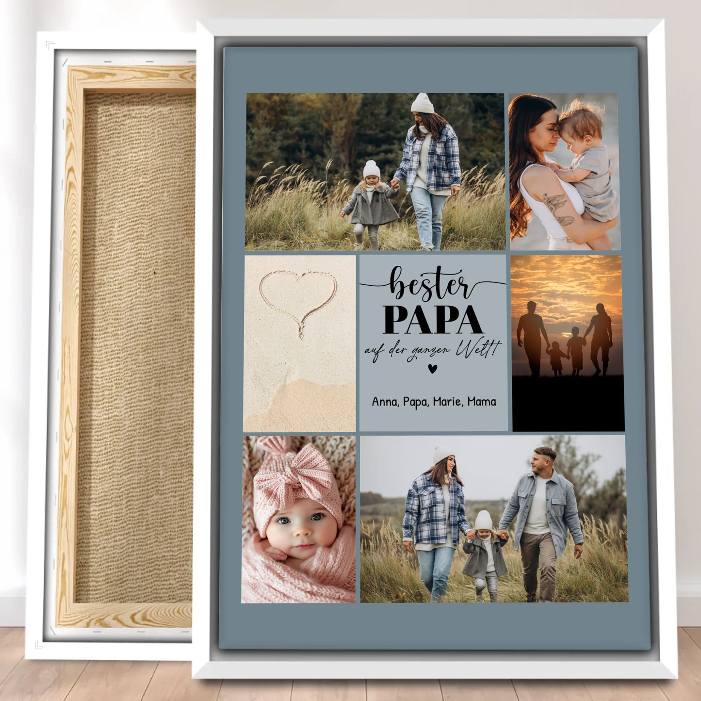 Personalisierte Leinwand - Bester Papa auf der ganzen Welt - Fotocollage mit 6 Bildern