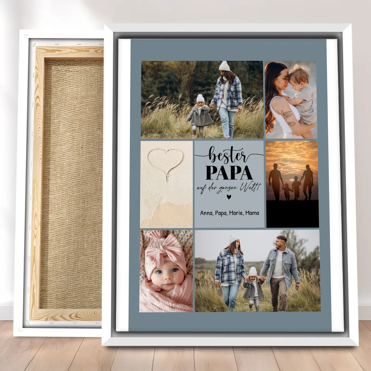 Personalisierte Leinwand - Bester Papa auf der ganzen Welt - Fotocollage mit 6 Bildern