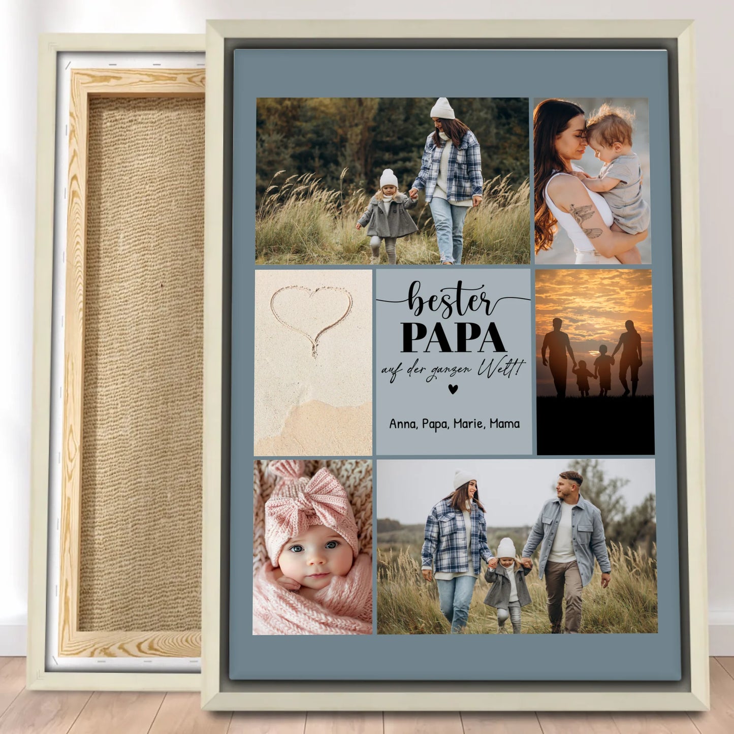 Personalisierte Leinwand - Bester Papa auf der ganzen Welt - Fotocollage mit 6 Bildern