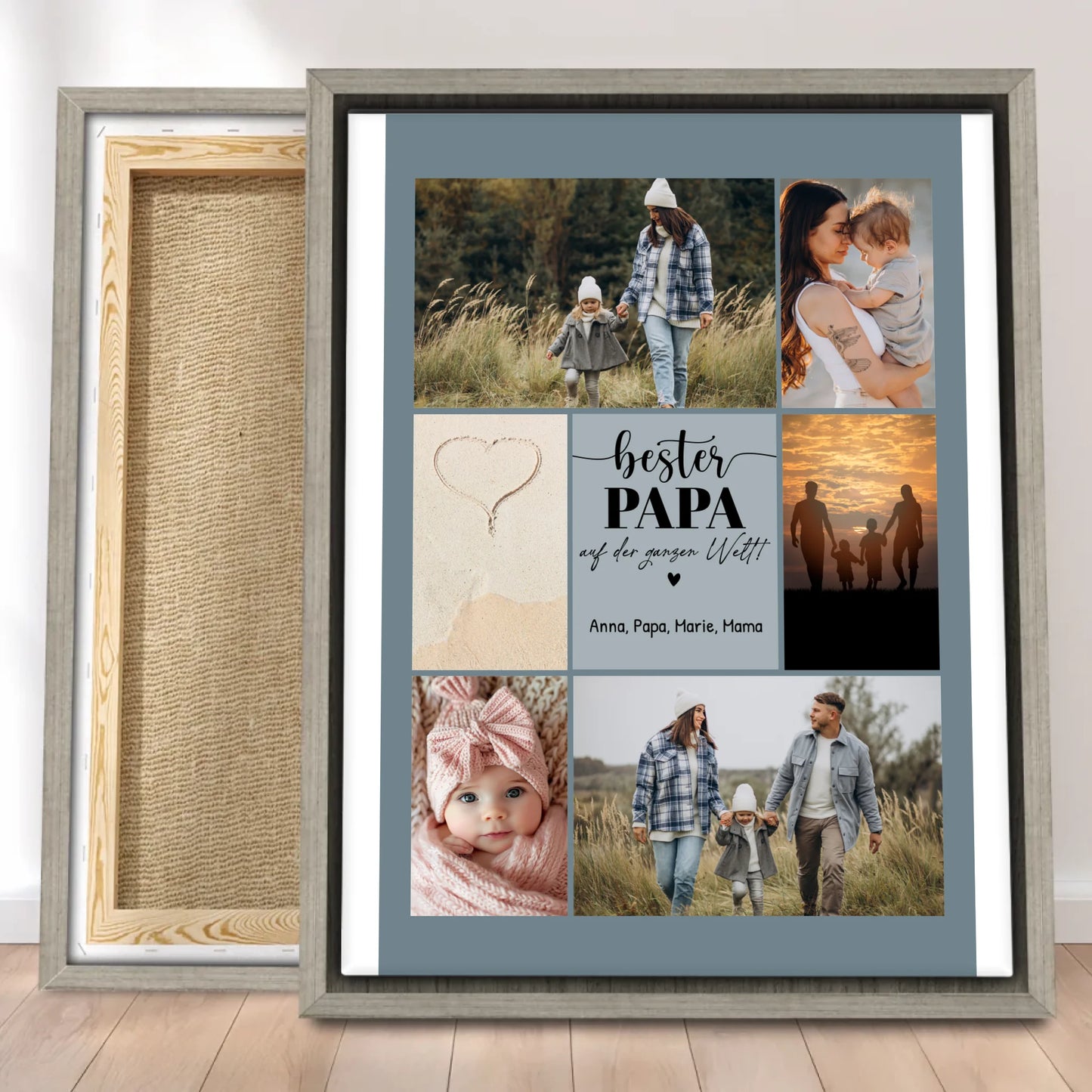 Personalisierte Leinwand - Bester Papa auf der ganzen Welt - Fotocollage mit 6 Bildern