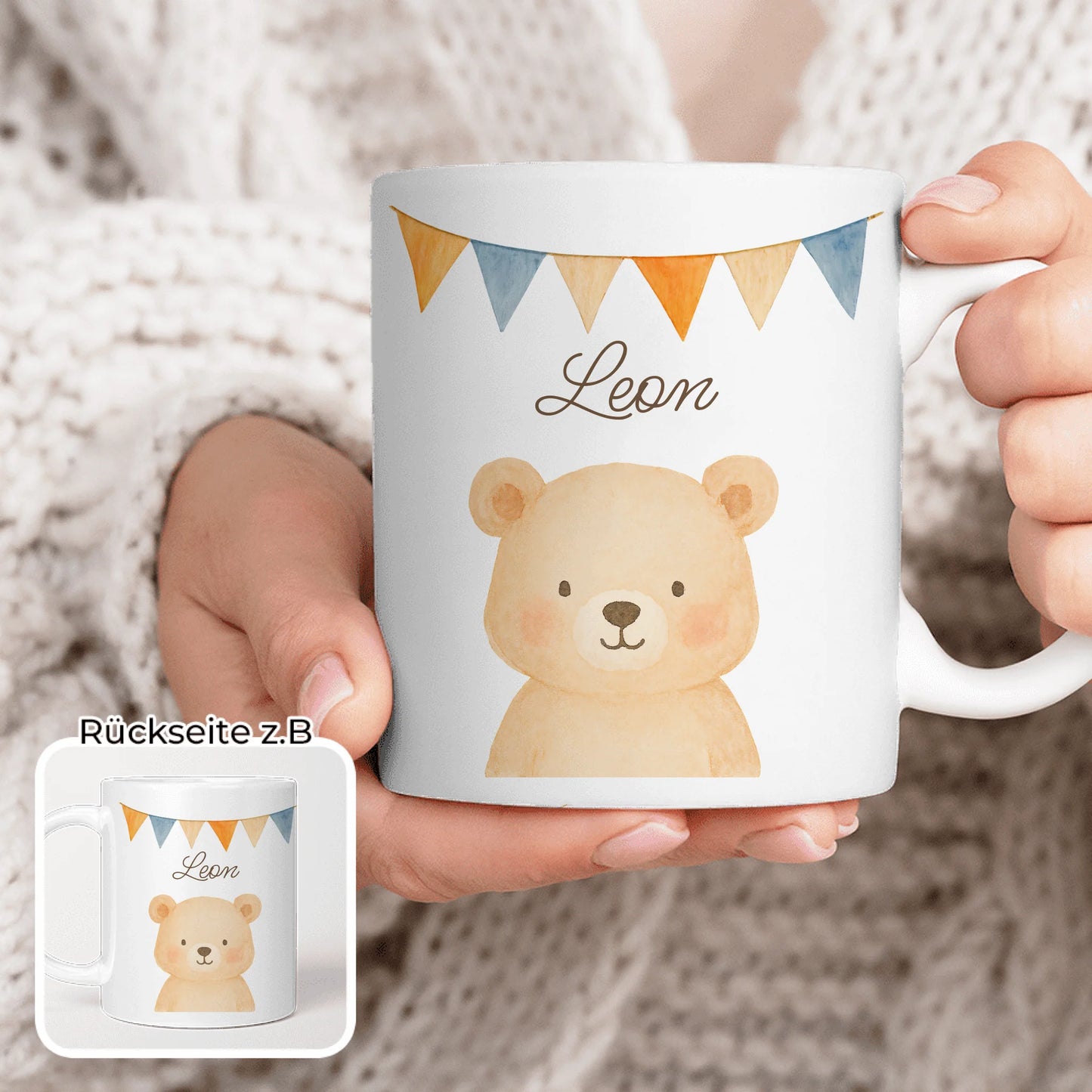 Personalisierte Kindertasse - 1 Tier und Kindername