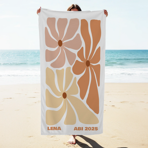 Personalisiertes Badetuch - Retro Blumendesign mit Name & Abi Jahrgang - Abi Geschenk