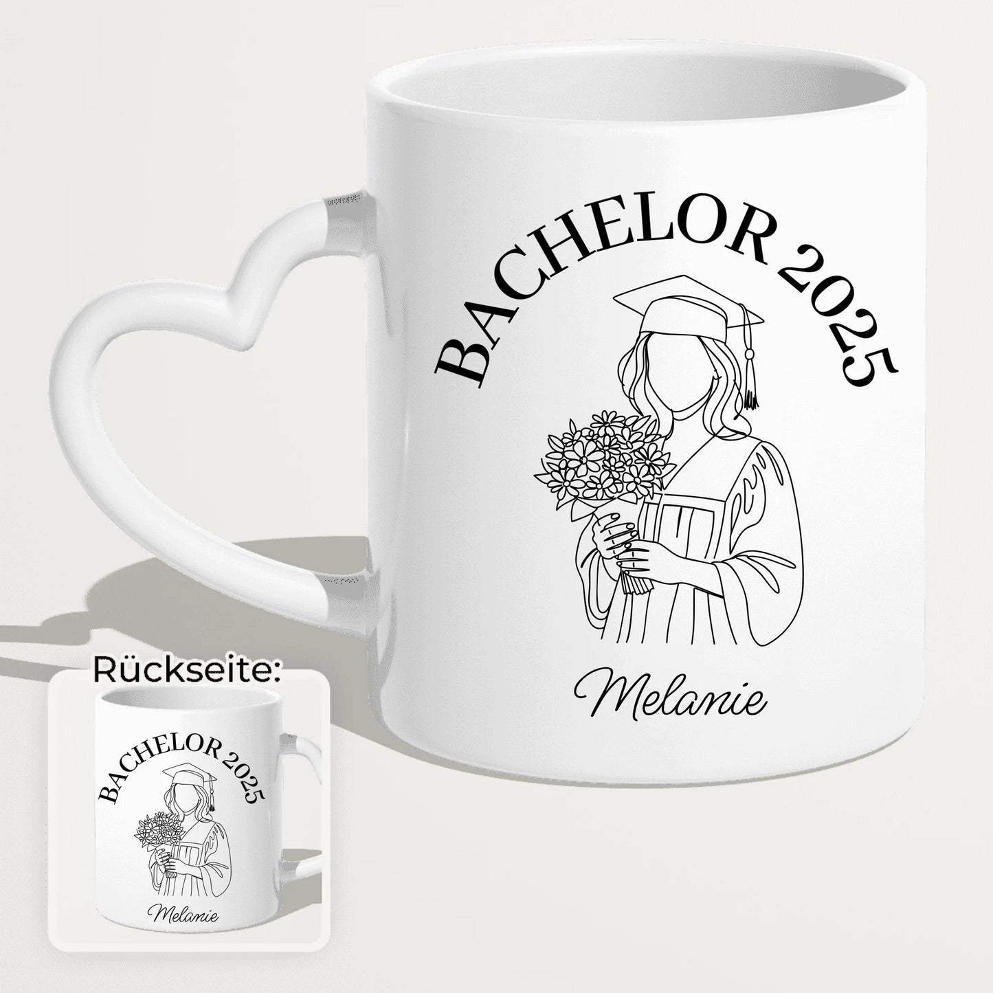 Personalisierte Tasse - Bachelor mit One-Line-Art Zeichnung mit Name und Jahr