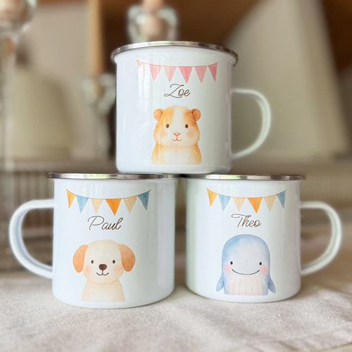 Personalisierte Kindertasse - 1 Tier und Kindername