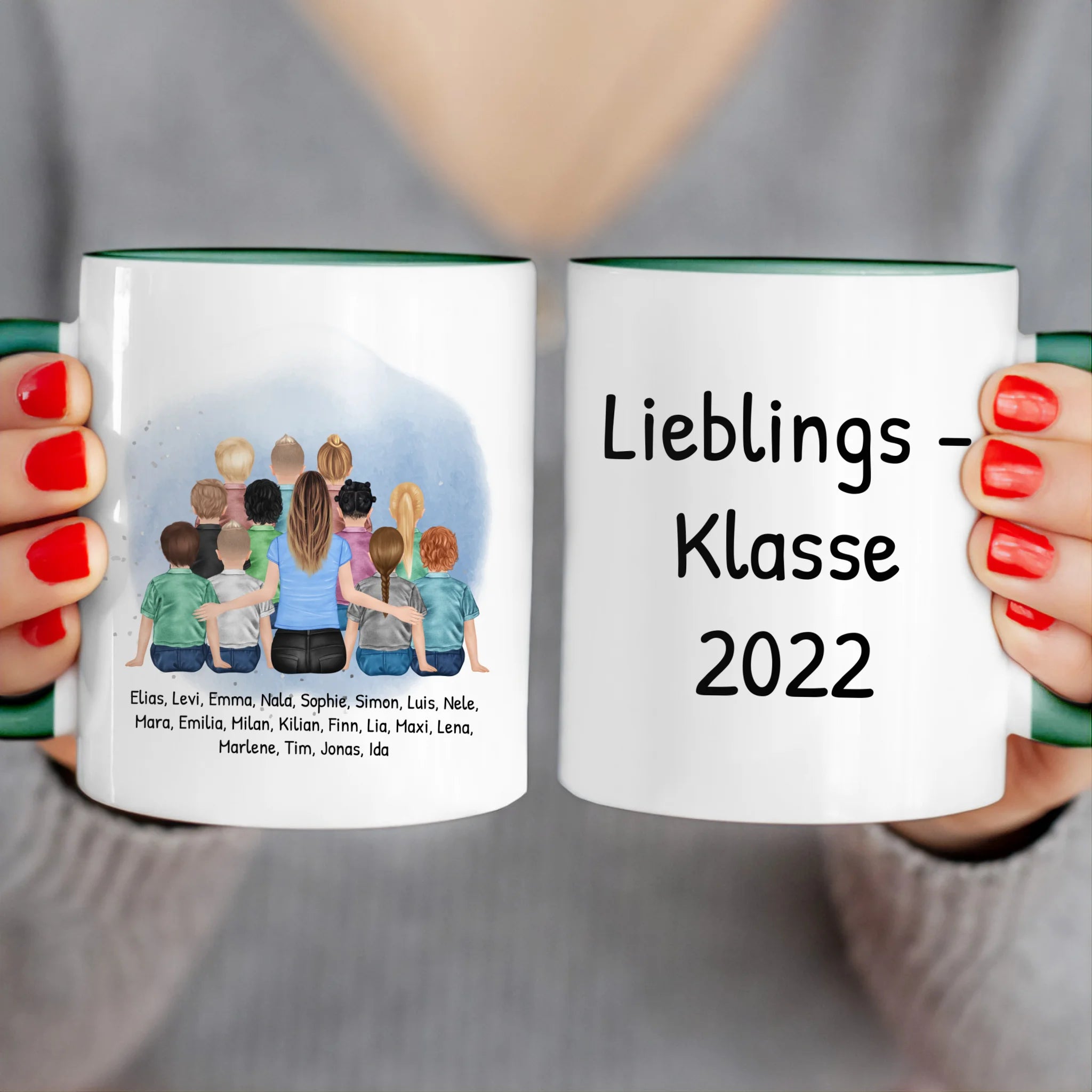 Personalisierte Tasse mit Lehrer/Lehrerin und Schulklasse (11-26 Schüler/Kinder)