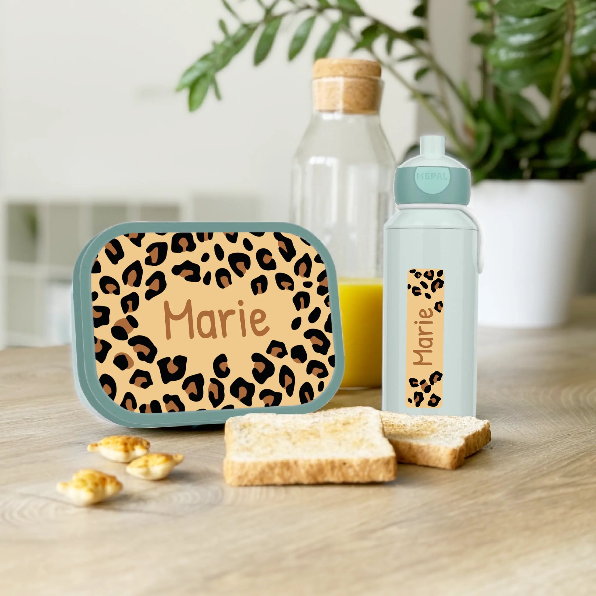 Personalisierte Mepal Campus Bento Brotdose/Trinkflasche im Leoparden Design mit Namen