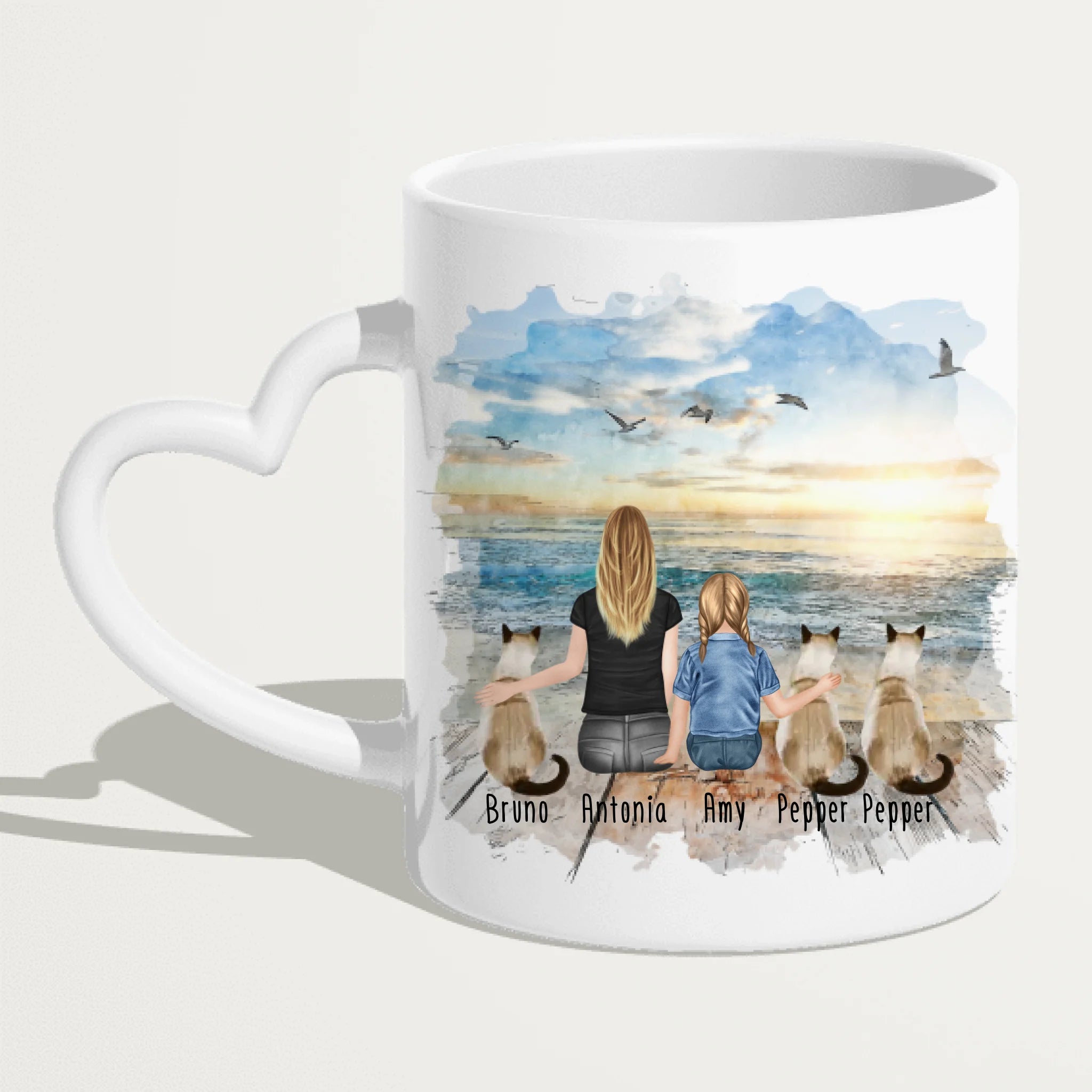Tasse Mama mit 1 Kind + 3 Katzen