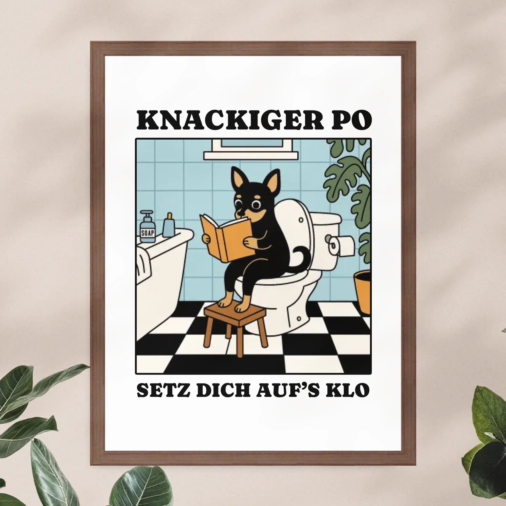 Personalisiertes Poster - Knackiger Po setz dich aufs Klo - Lustiges Bild für die Toilette mit eigenem Tier