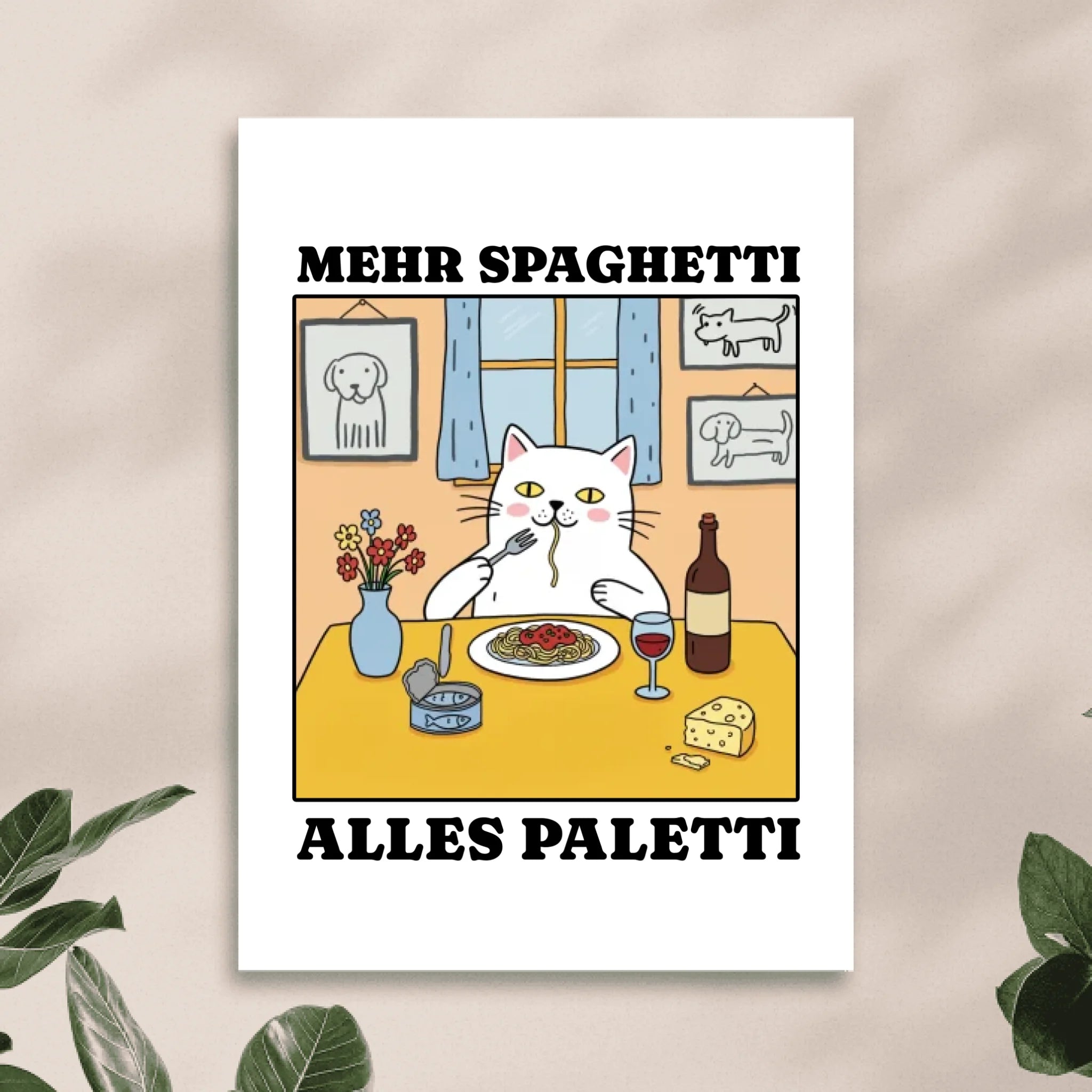 Personalisiertes Poster - Mehr Spaghetti alles paletti - Lustiges Bild für's Wohnzimmer mit eigenem Tier